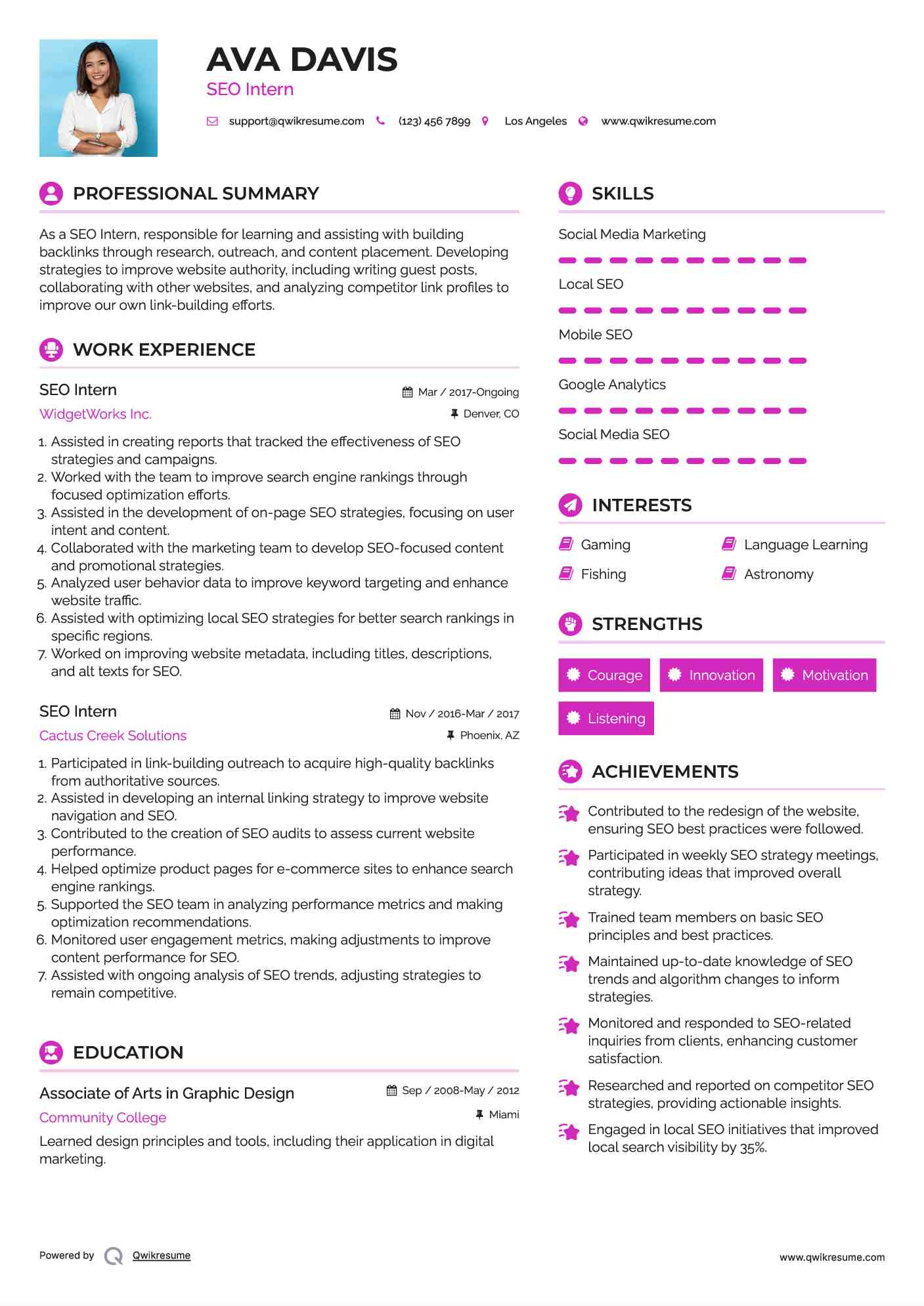 SEO Intern Resume Template