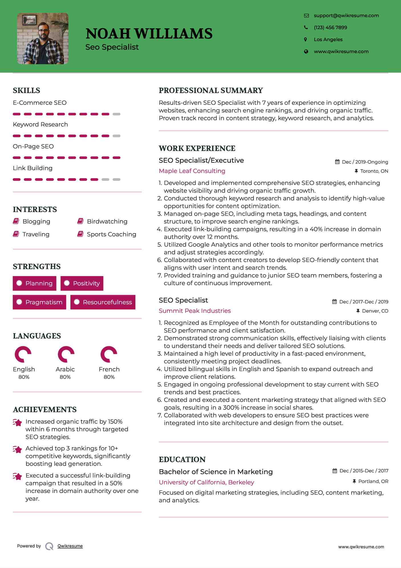 SEO Specialist/Executive Resume Template