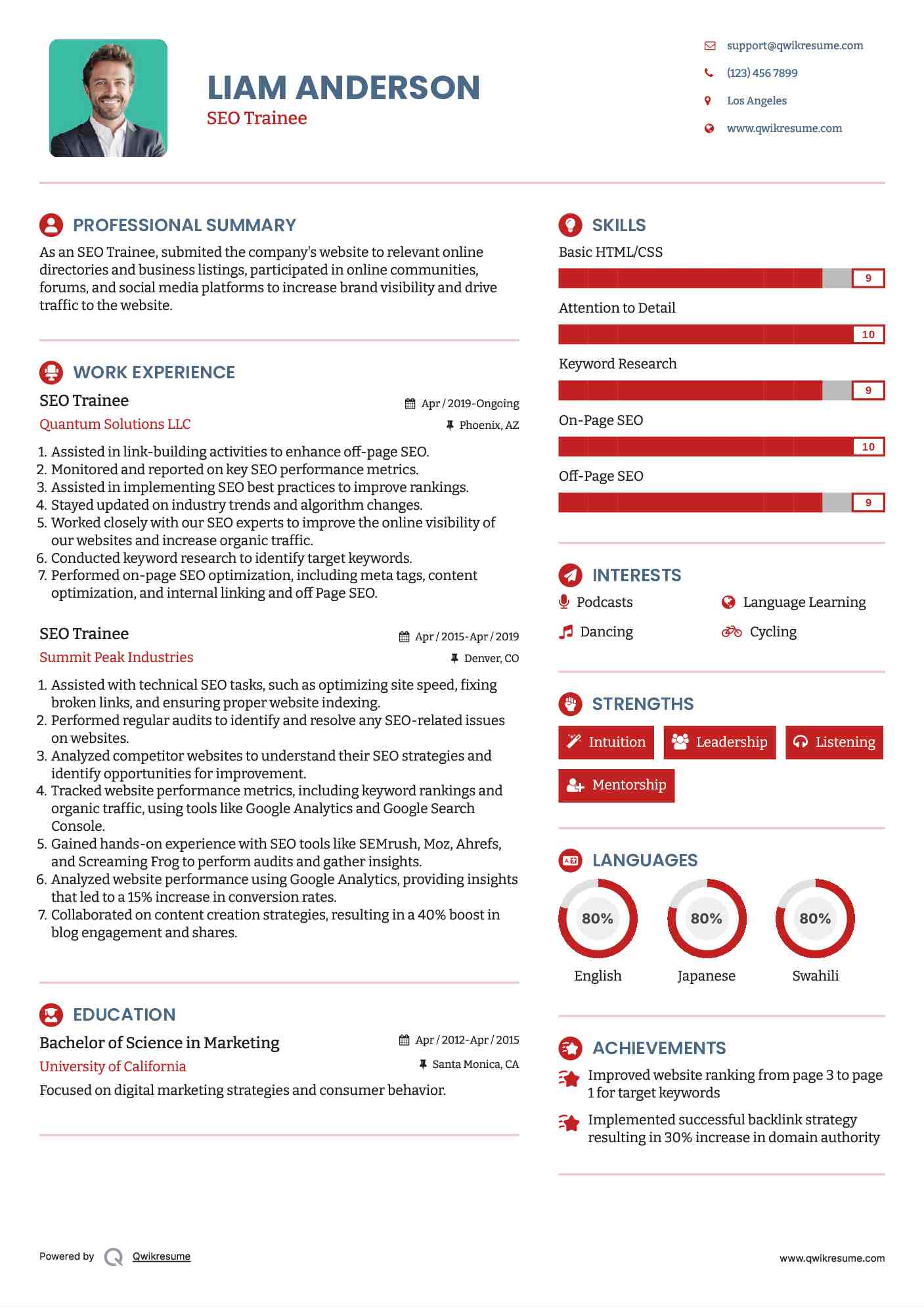 SEO Trainee Resume Template