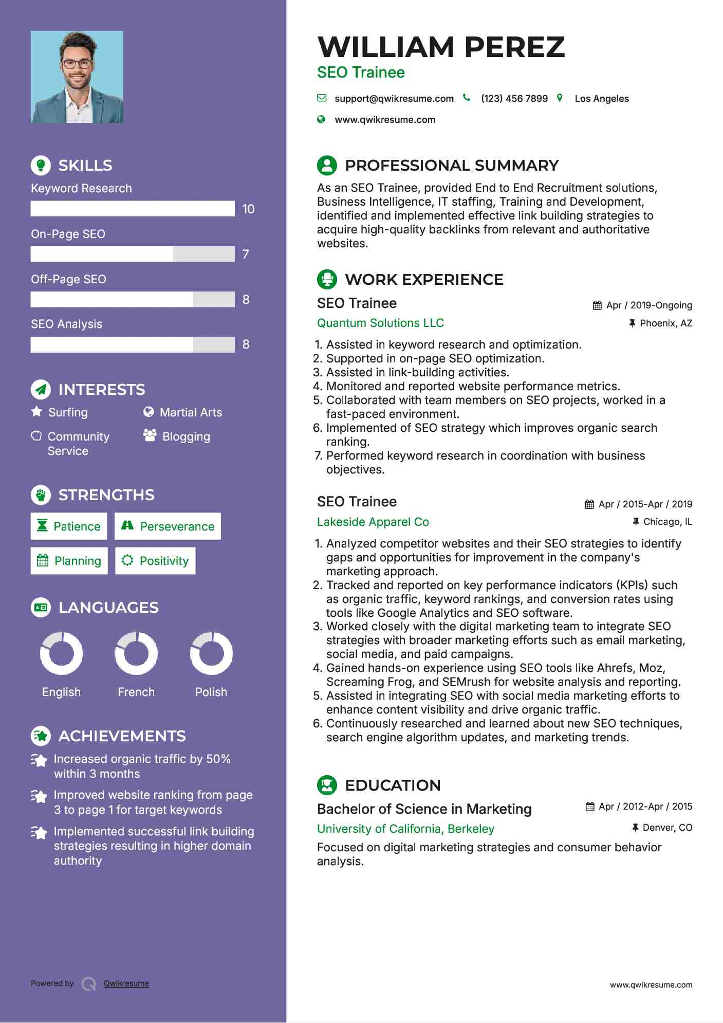 SEO Trainee Resume Format