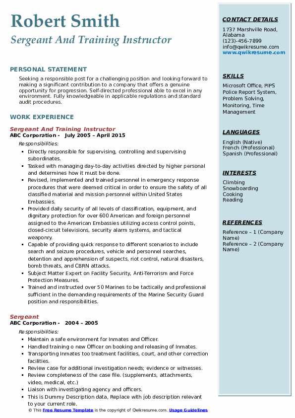 Sergeant Resume Samples QwikResume