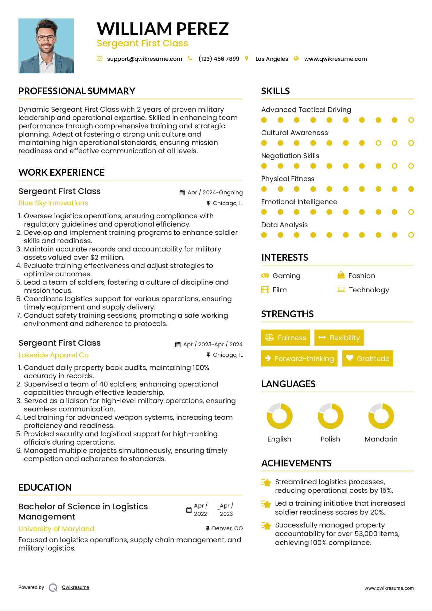 Sergeant First Class Resume Format