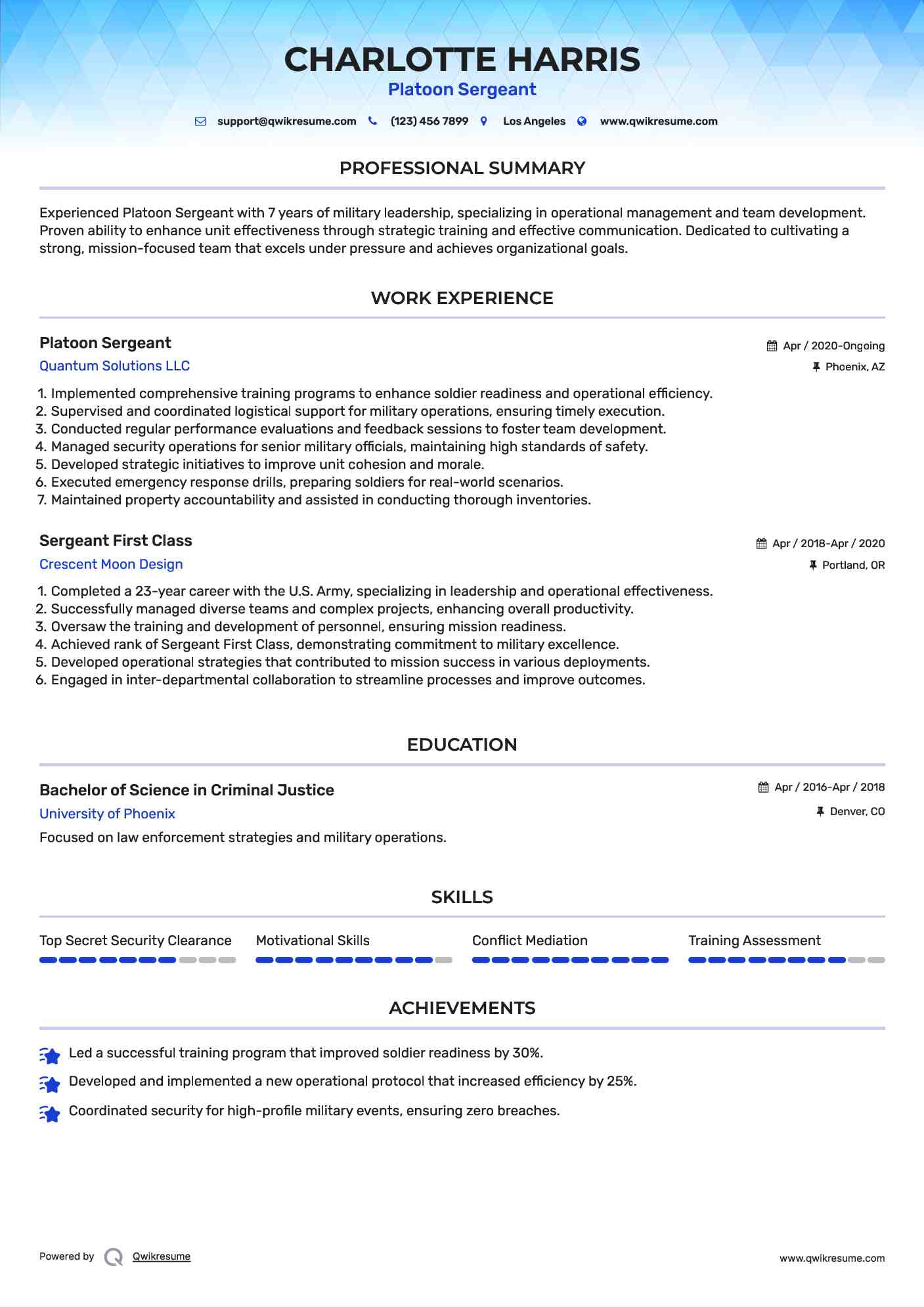 Platoon Sergeant Resume Model
