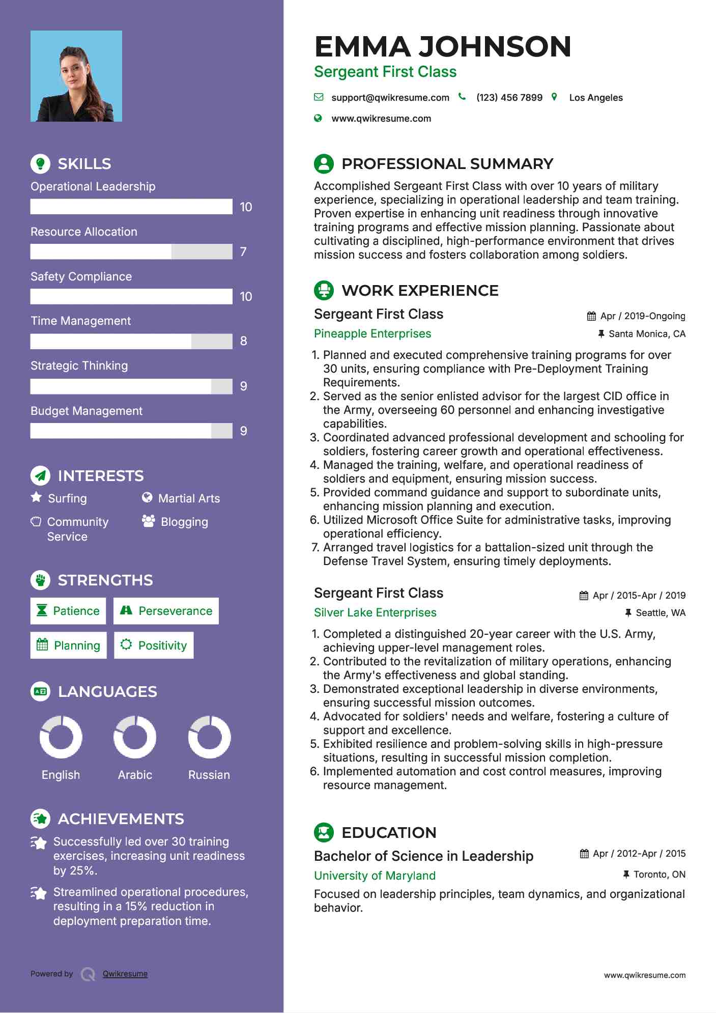 Sergeant First Class Resume Template