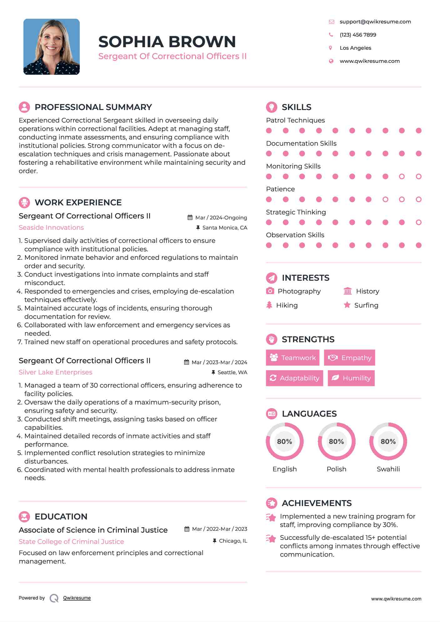 Sergeant Of Correctional Officers  II Resume Sample