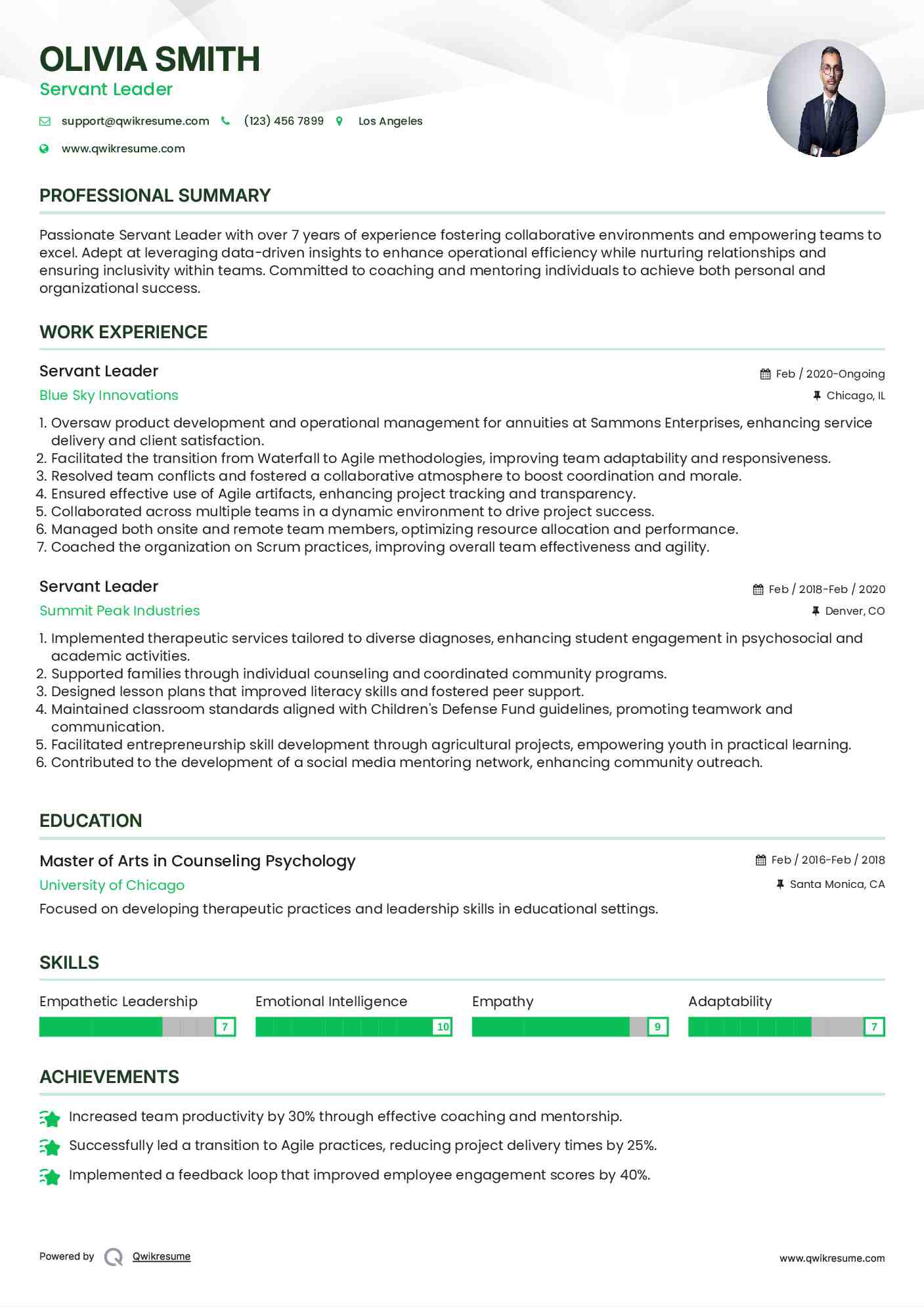 Servant Leader Resume Model