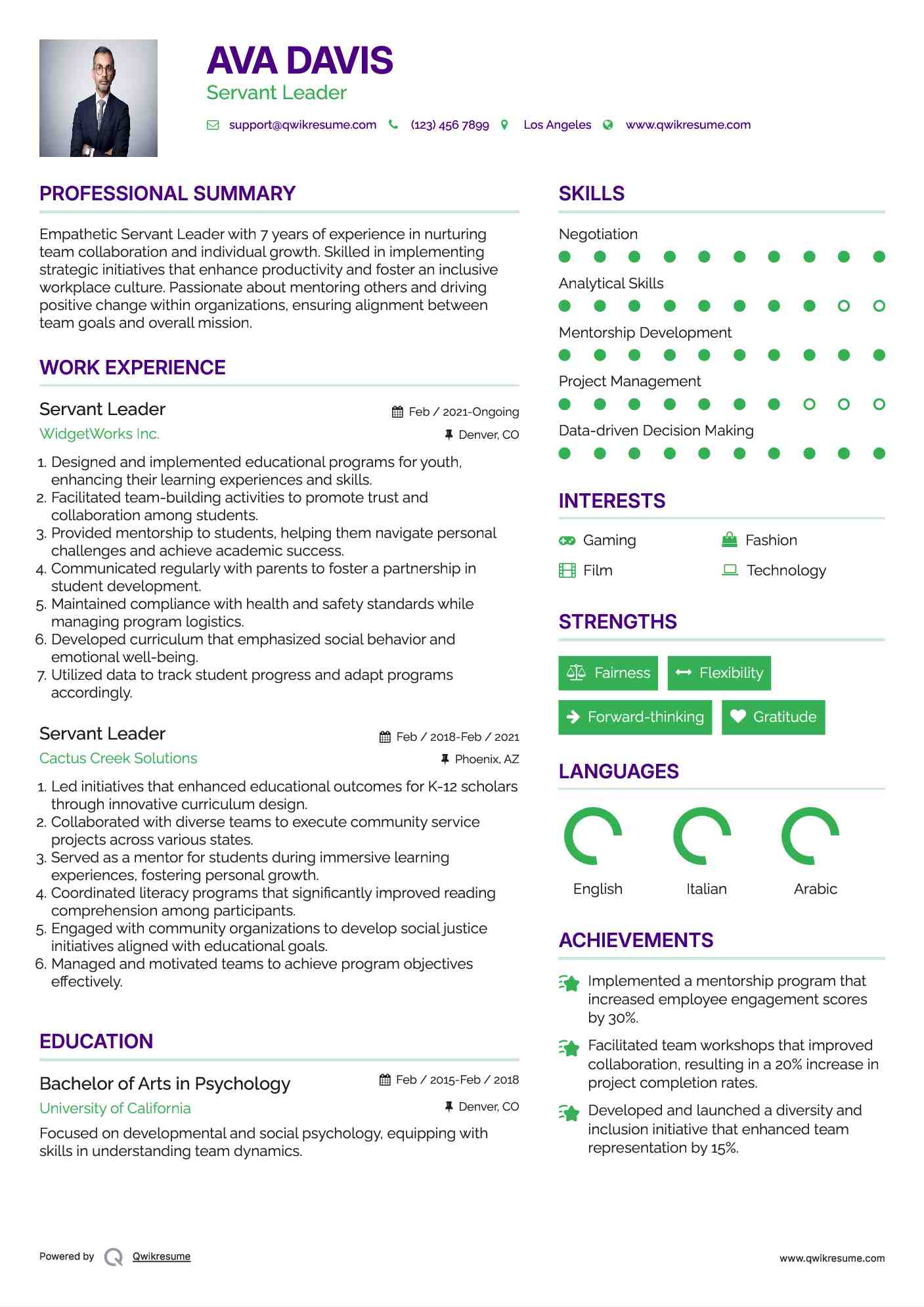 Servant Leader Resume Example