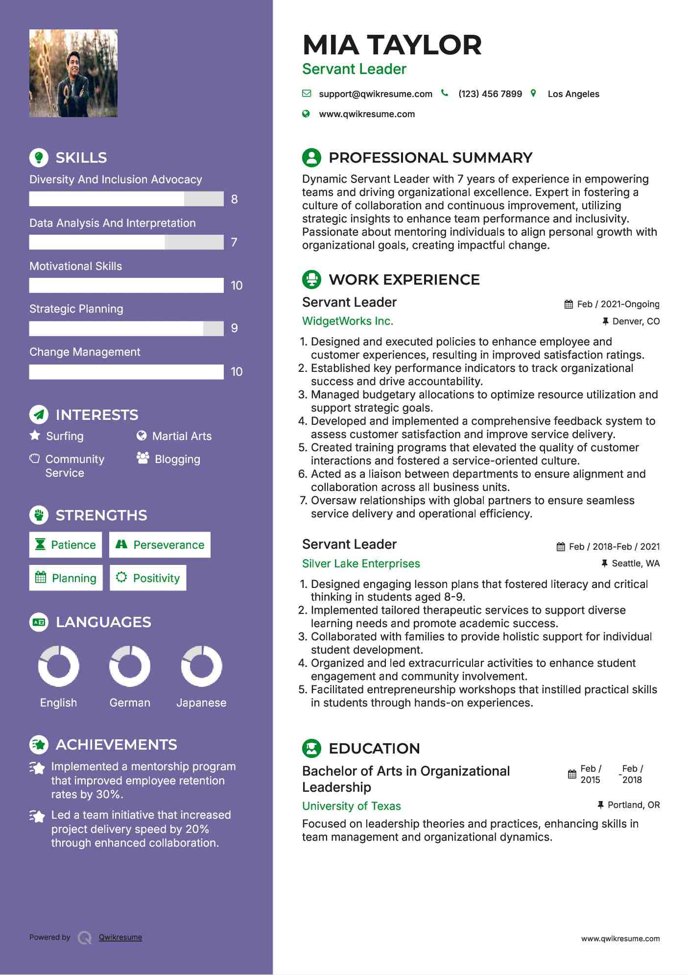 Servant Leader Resume Example