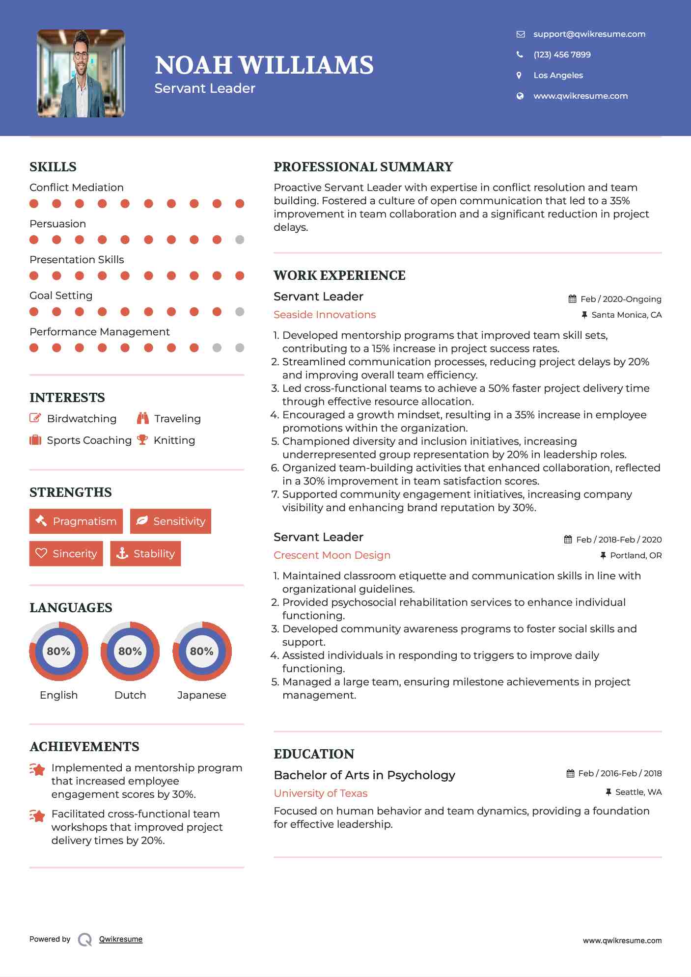 Servant Leader Resume Format