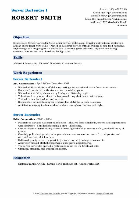 Server Bartender Resume Samples - Server Bartender 1591087960 Pdf