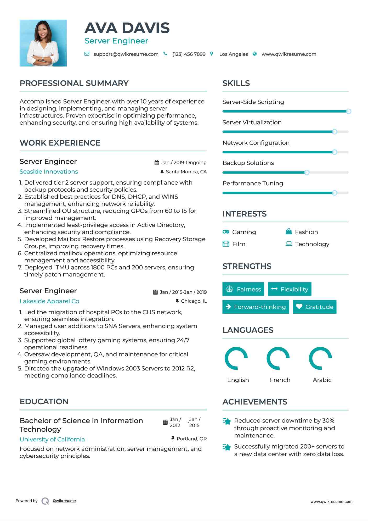 Server Engineer Resume Template