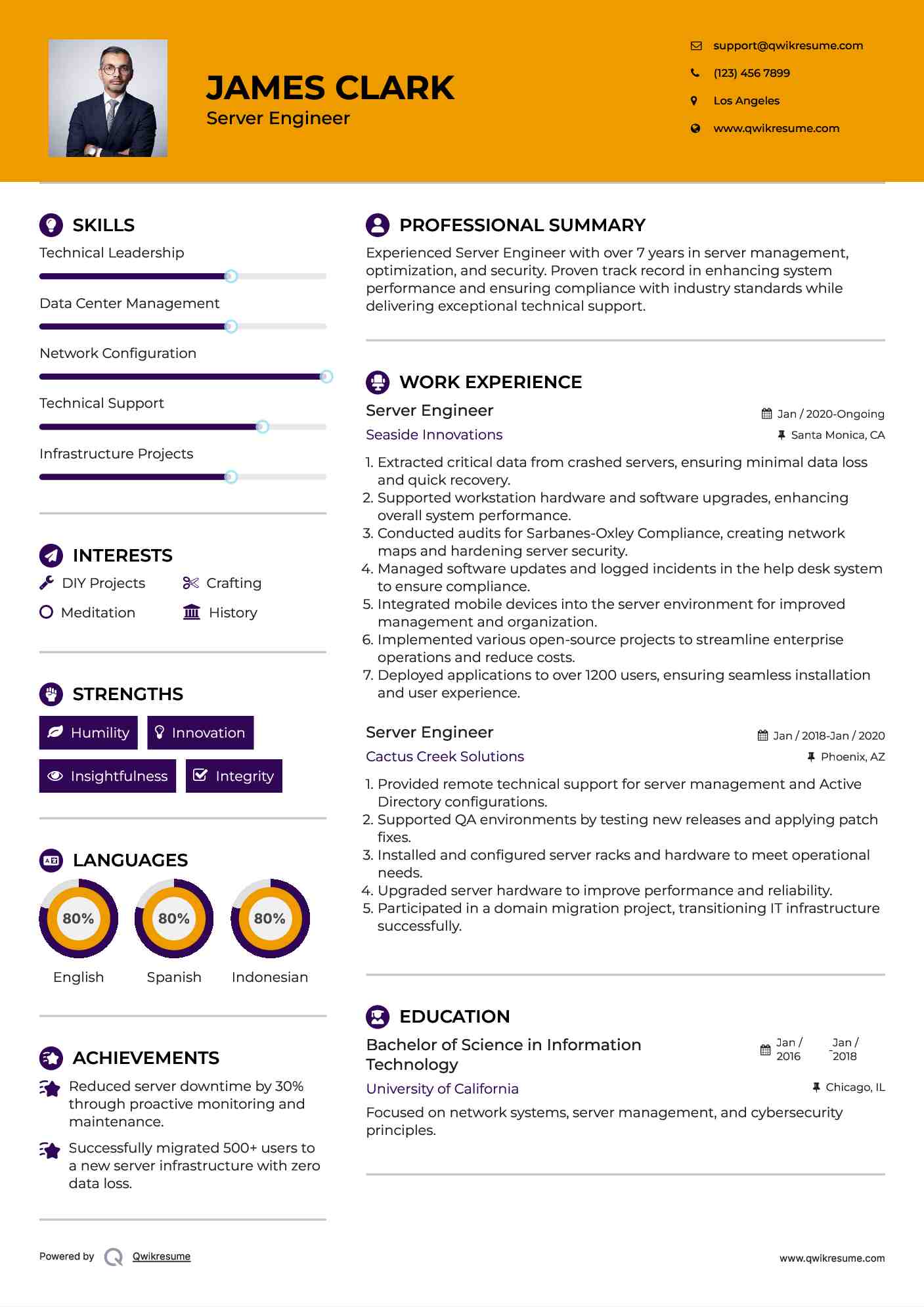 Server Engineer Resume Format