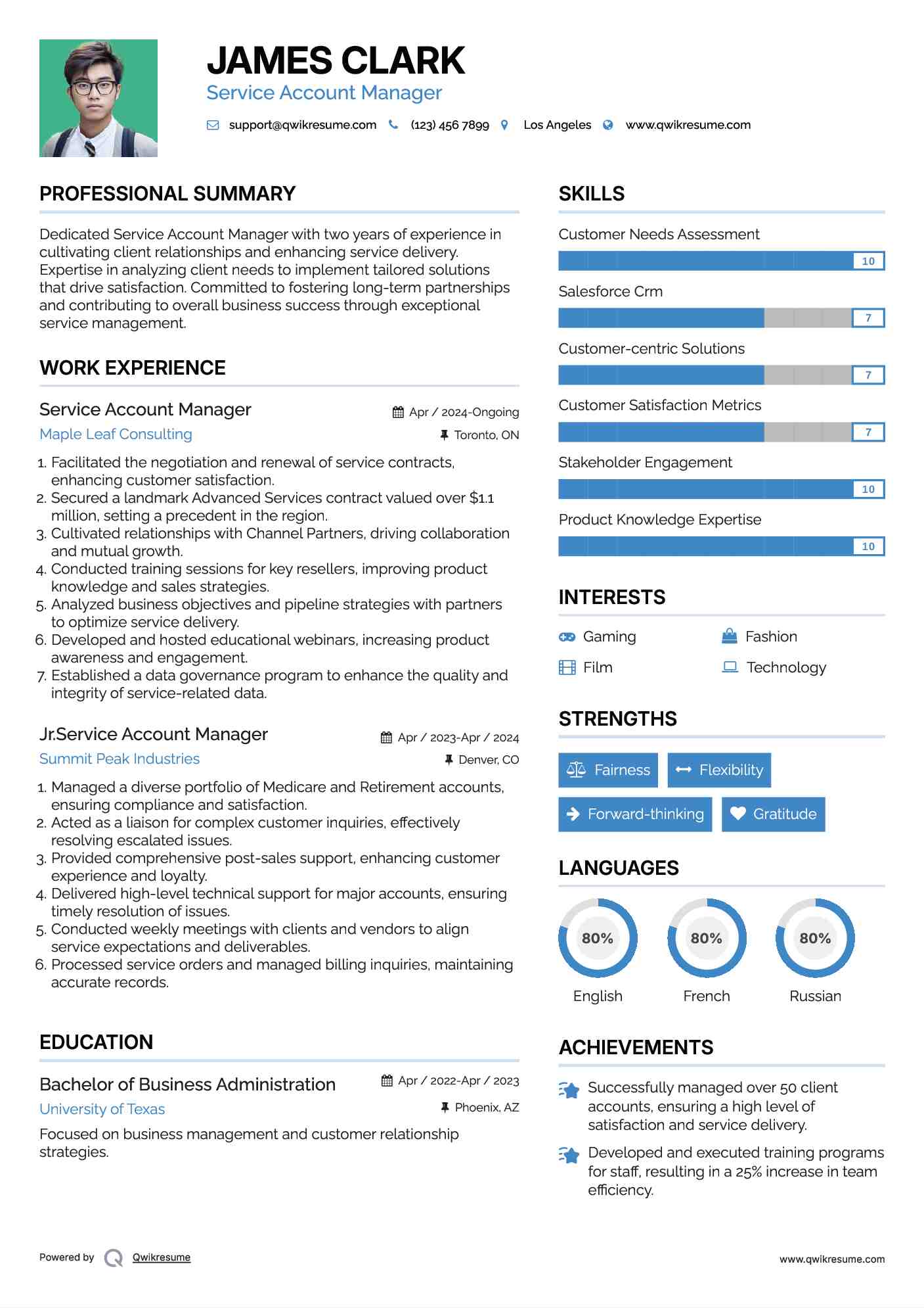 Service Account Manager Resume Example