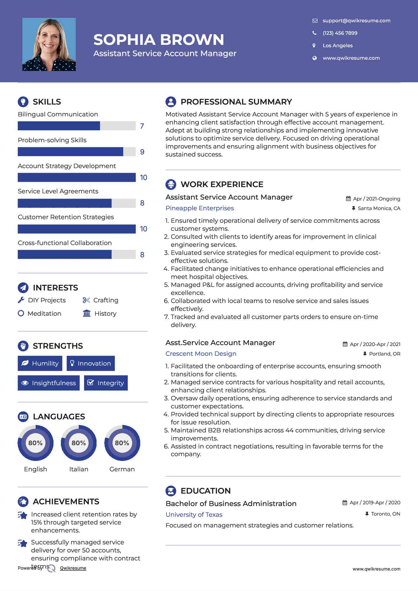 Assistant Service Account Manager Resume Template