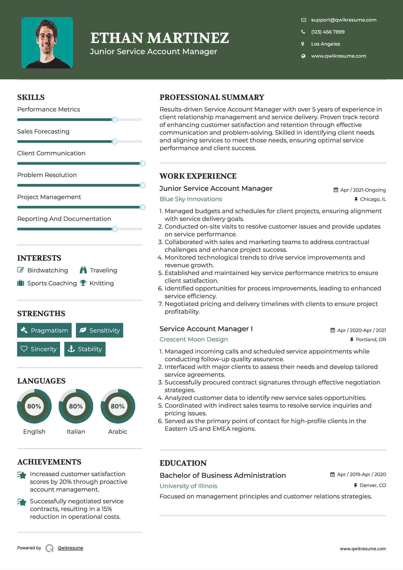 Junior Service Account Manager Resume Sample