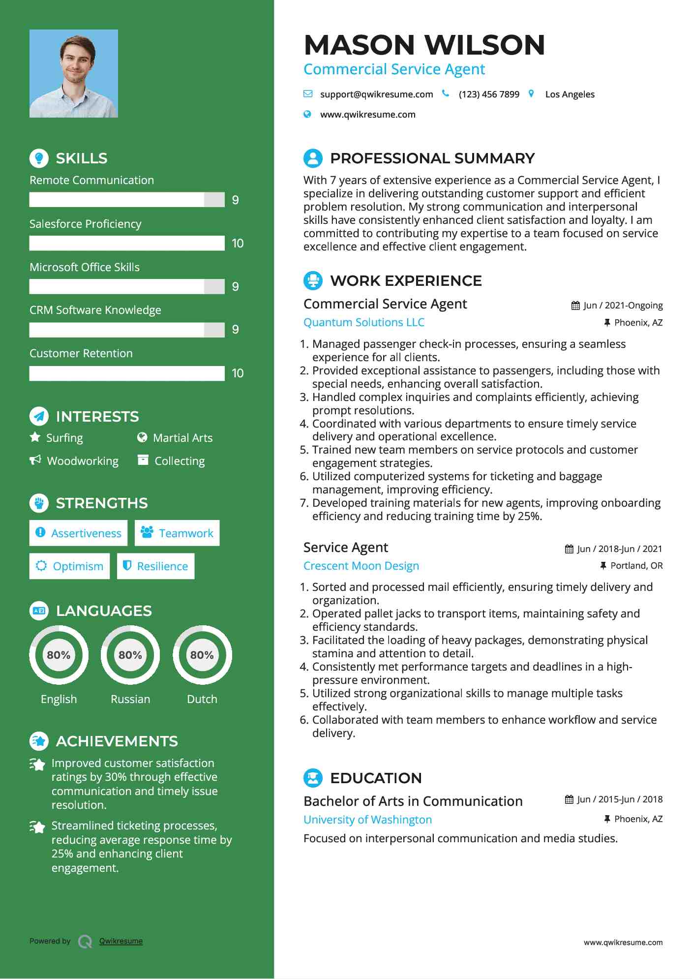 Commercial Service Agent Resume Model