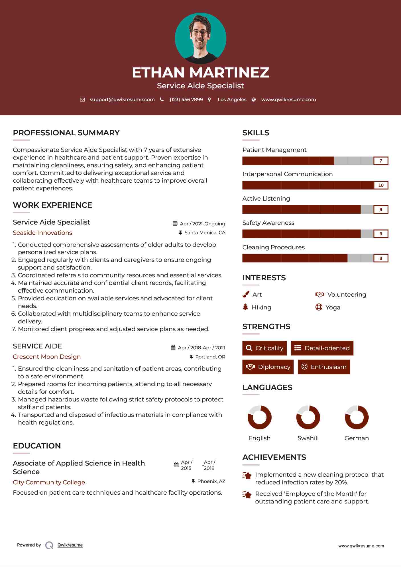 Service Aide Specialist Resume Format