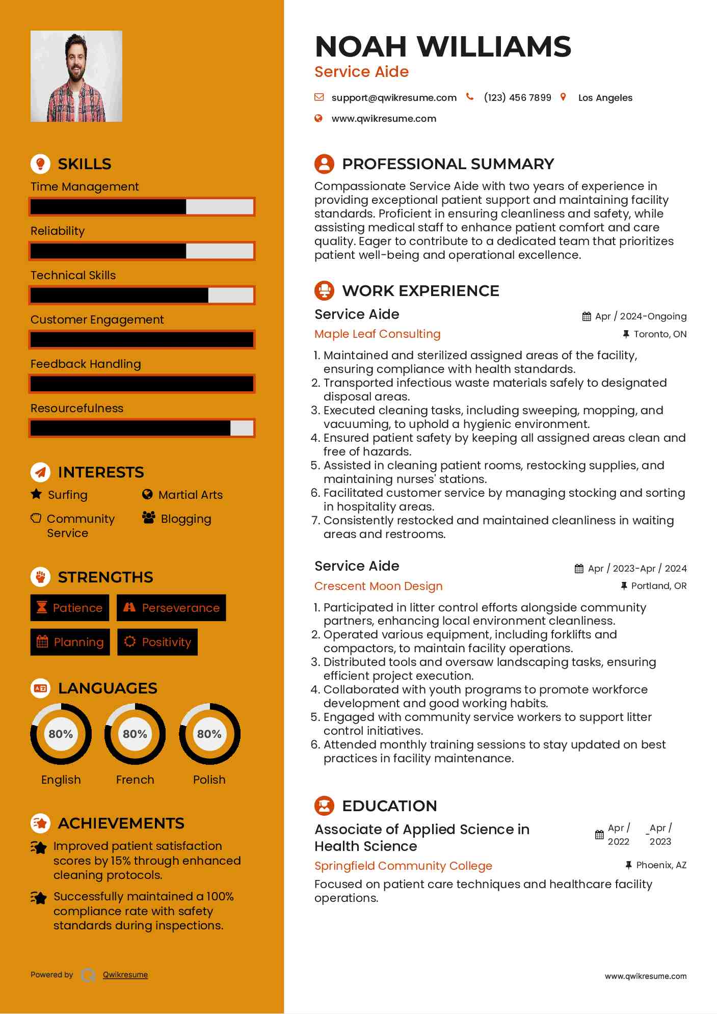 Service Aide Resume Model