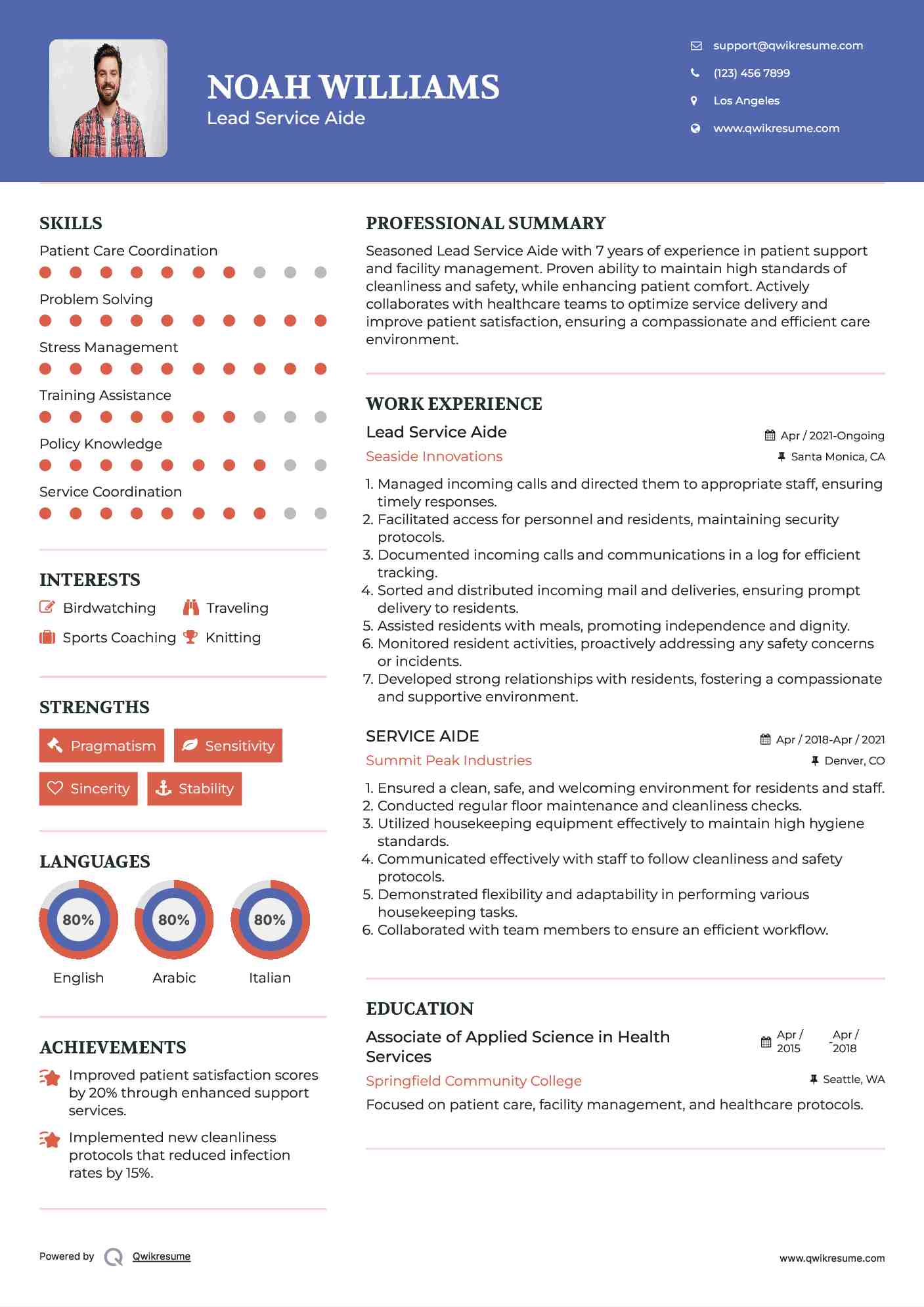 Lead Service Aide
 Resume Template