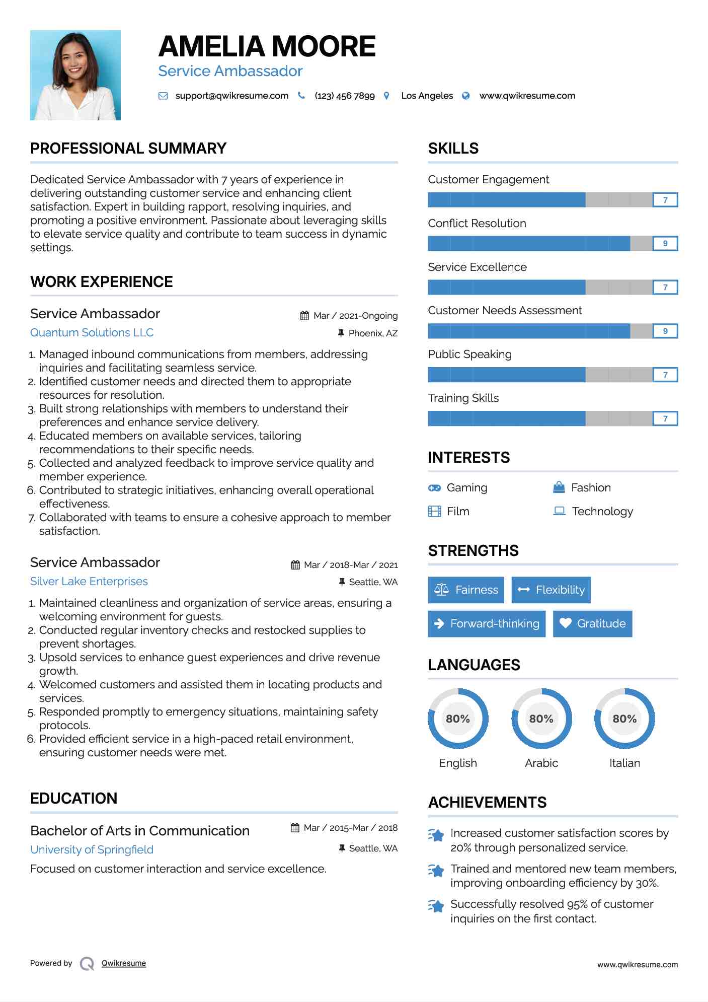Service Ambassador Resume Model