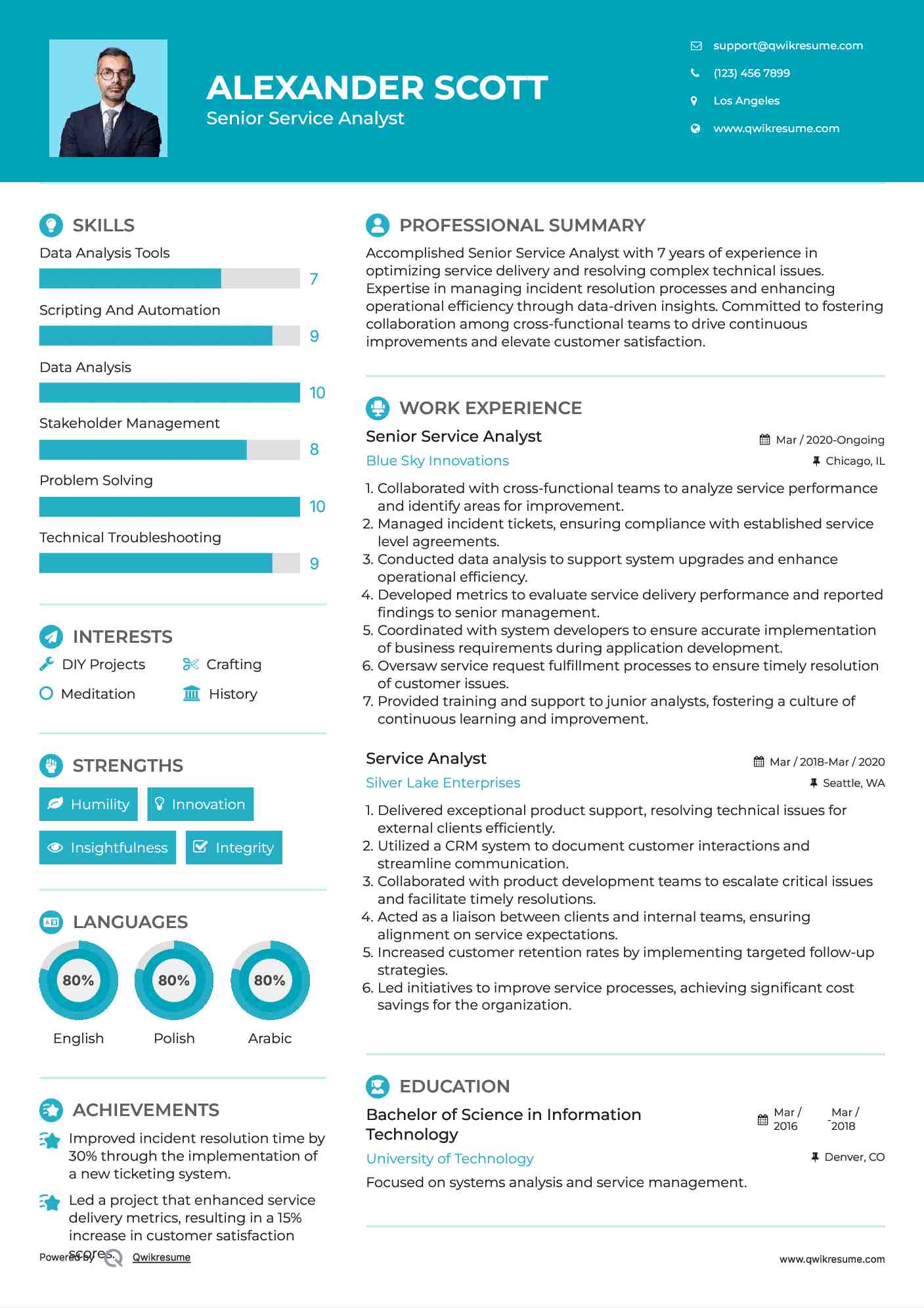Senior Service Analyst Resume Format
