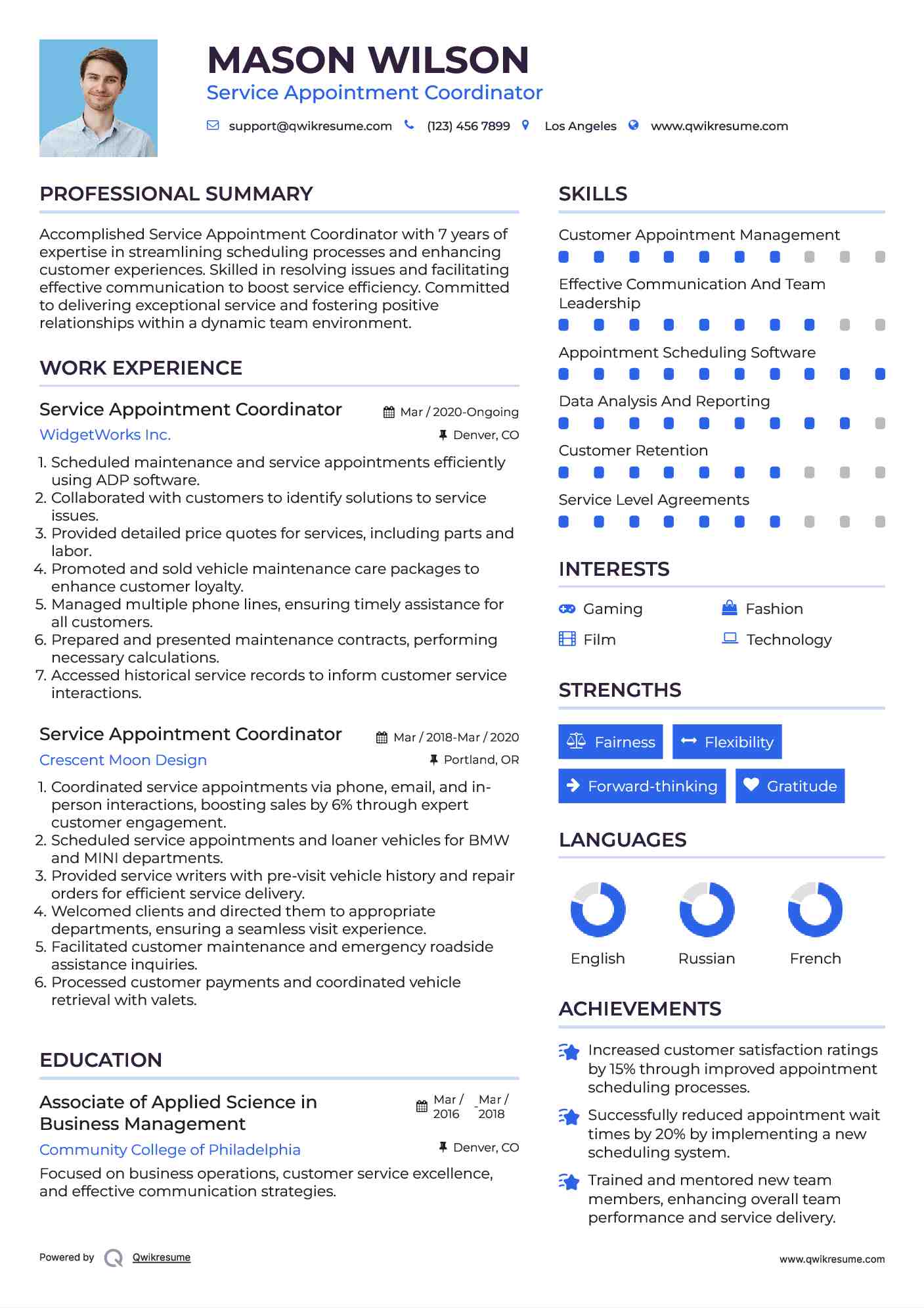 Service Appointment Coordinator Resume Model