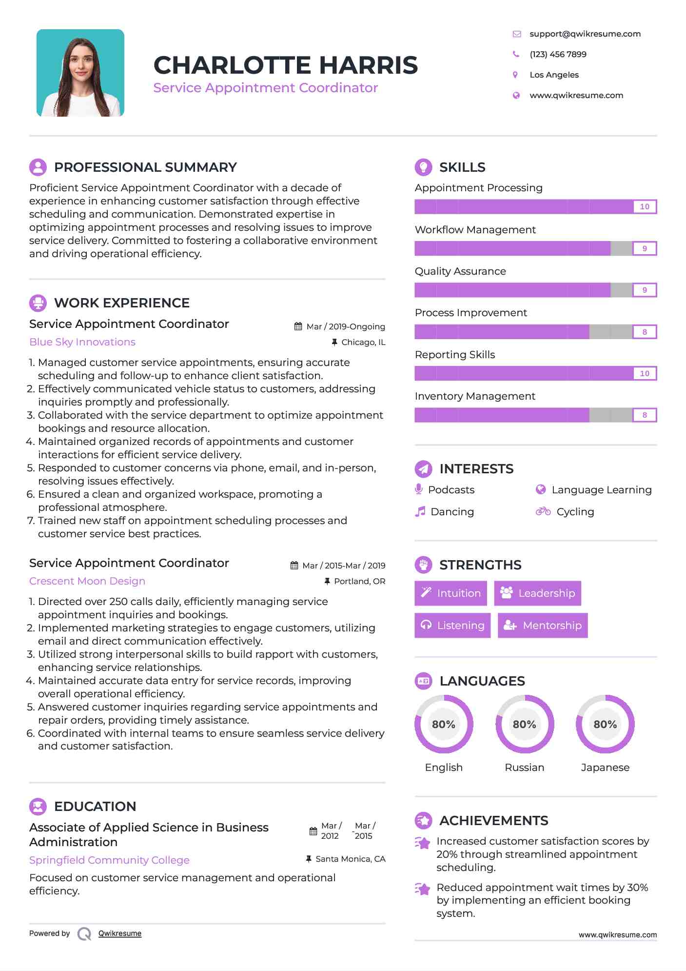 Service Appointment Coordinator Resume Template