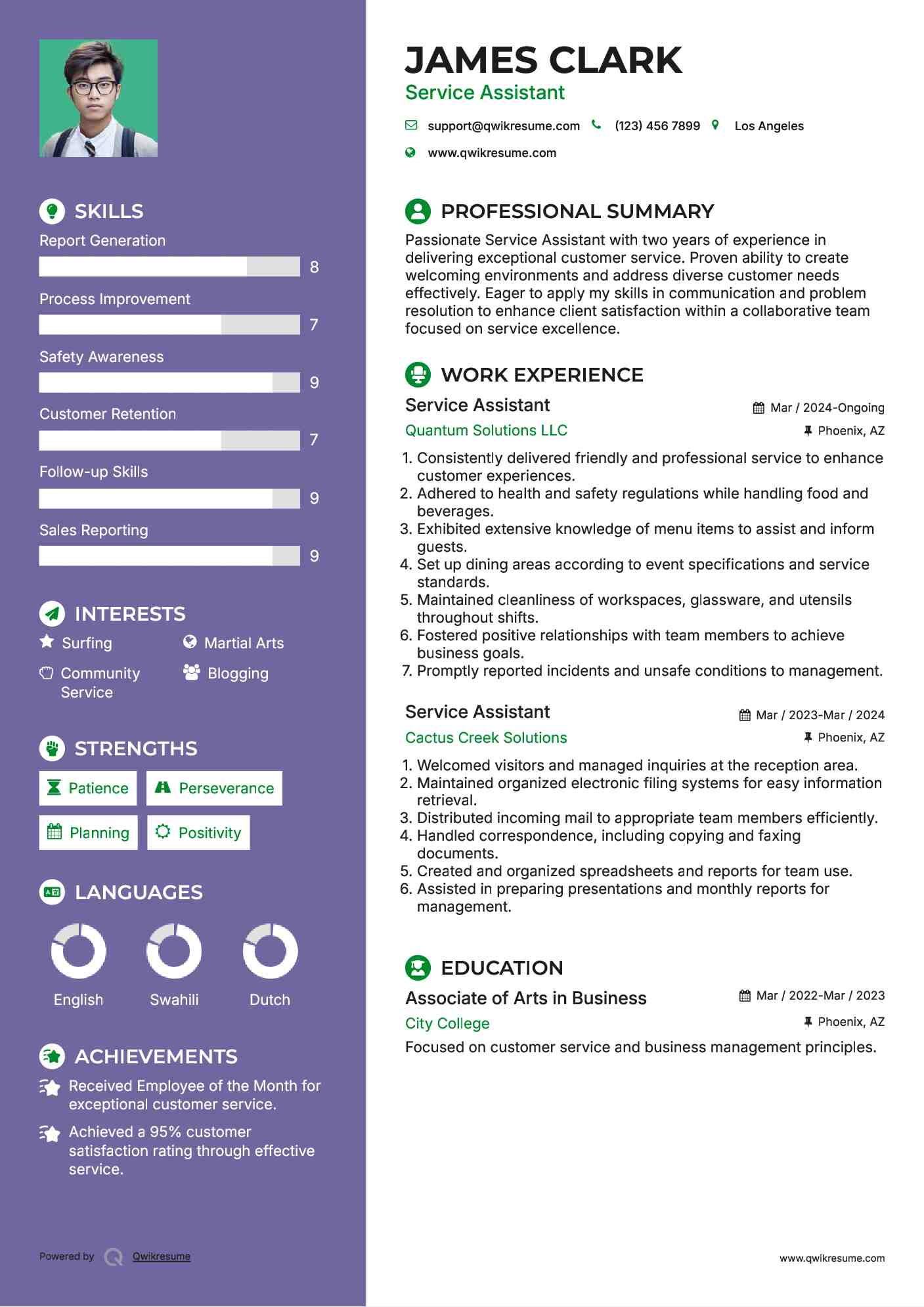 Service Assistant Resume Template