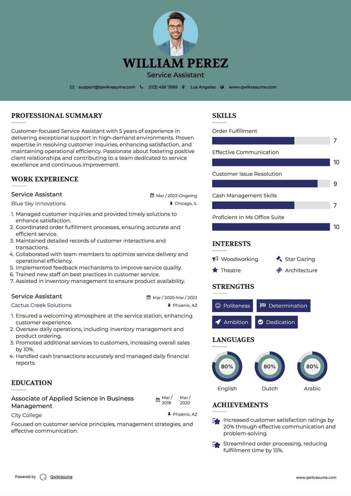 Service Assistant Resume Template