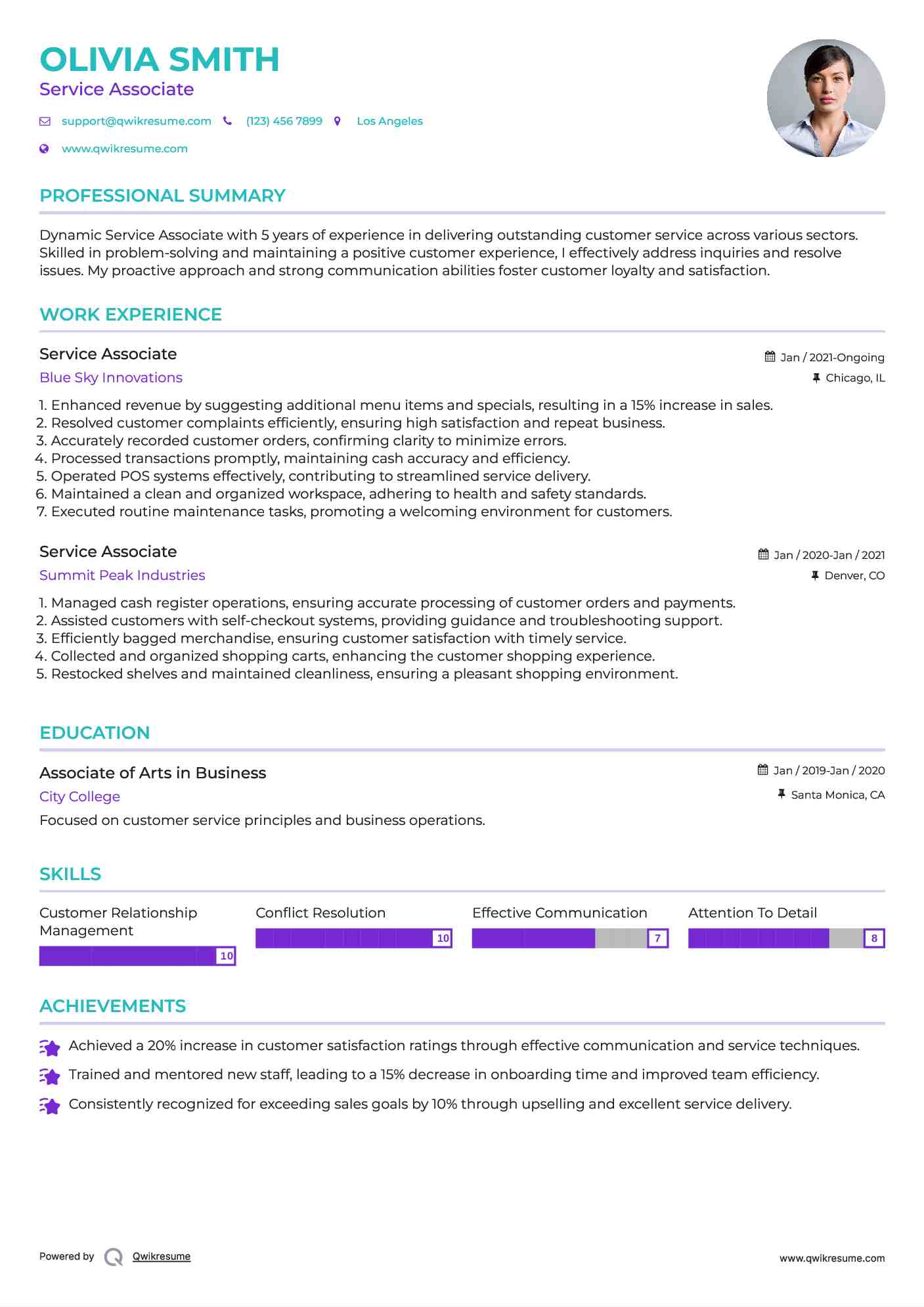 Service Associate Resume Model