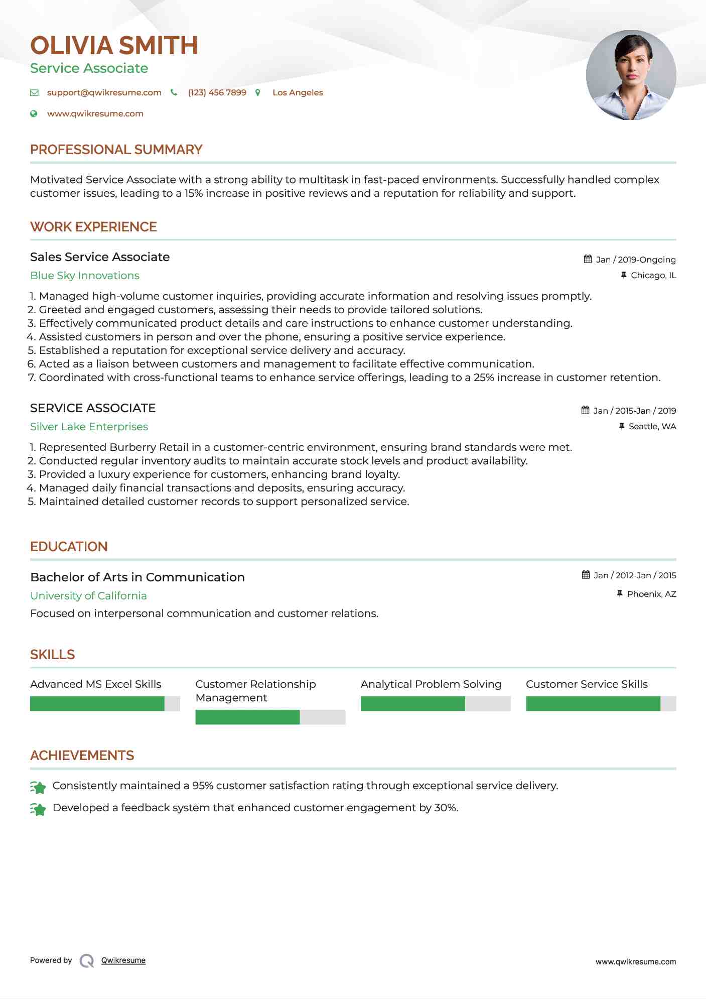 Sales Service Associate Resume Model