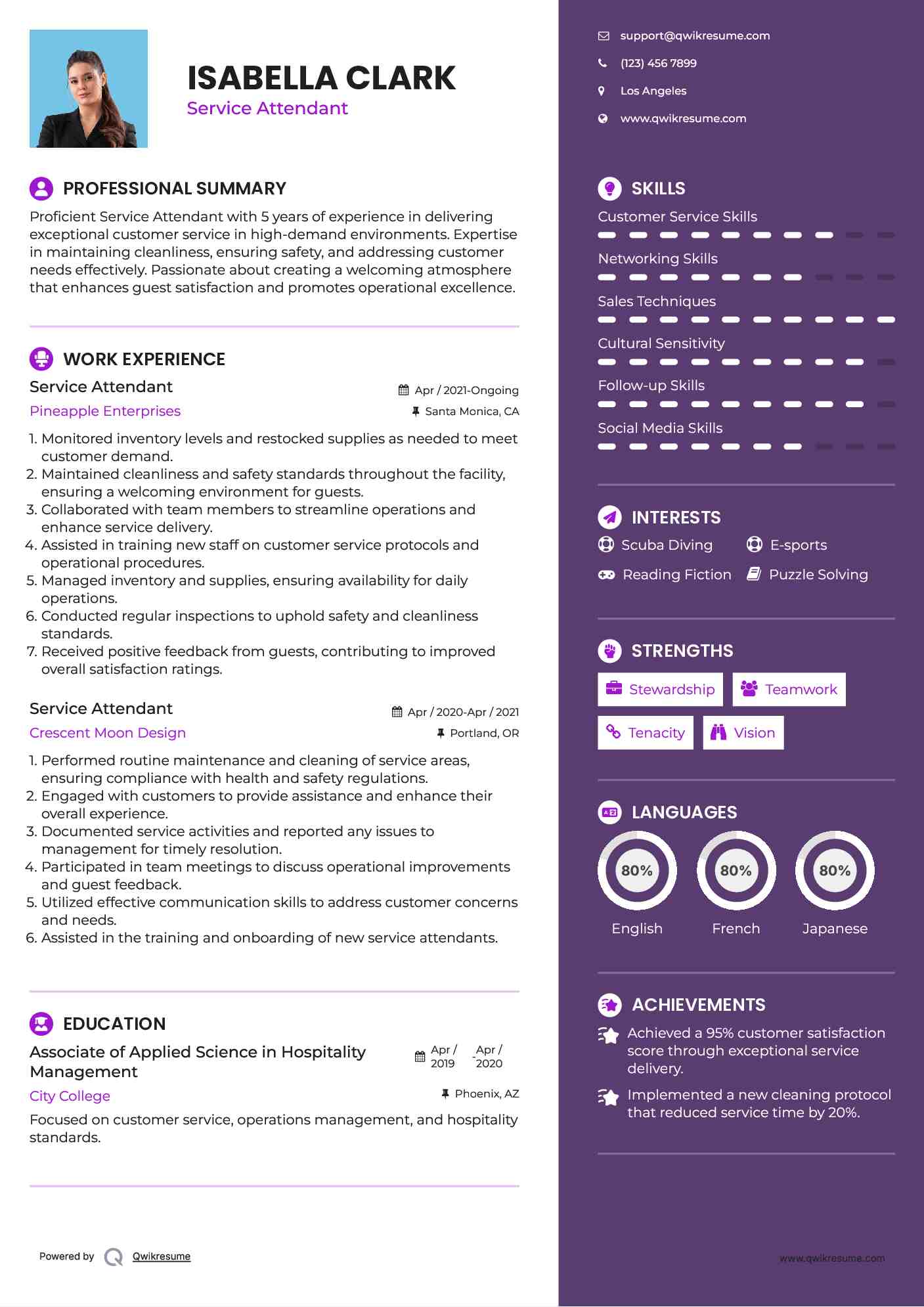 Service Attendant Resume Model