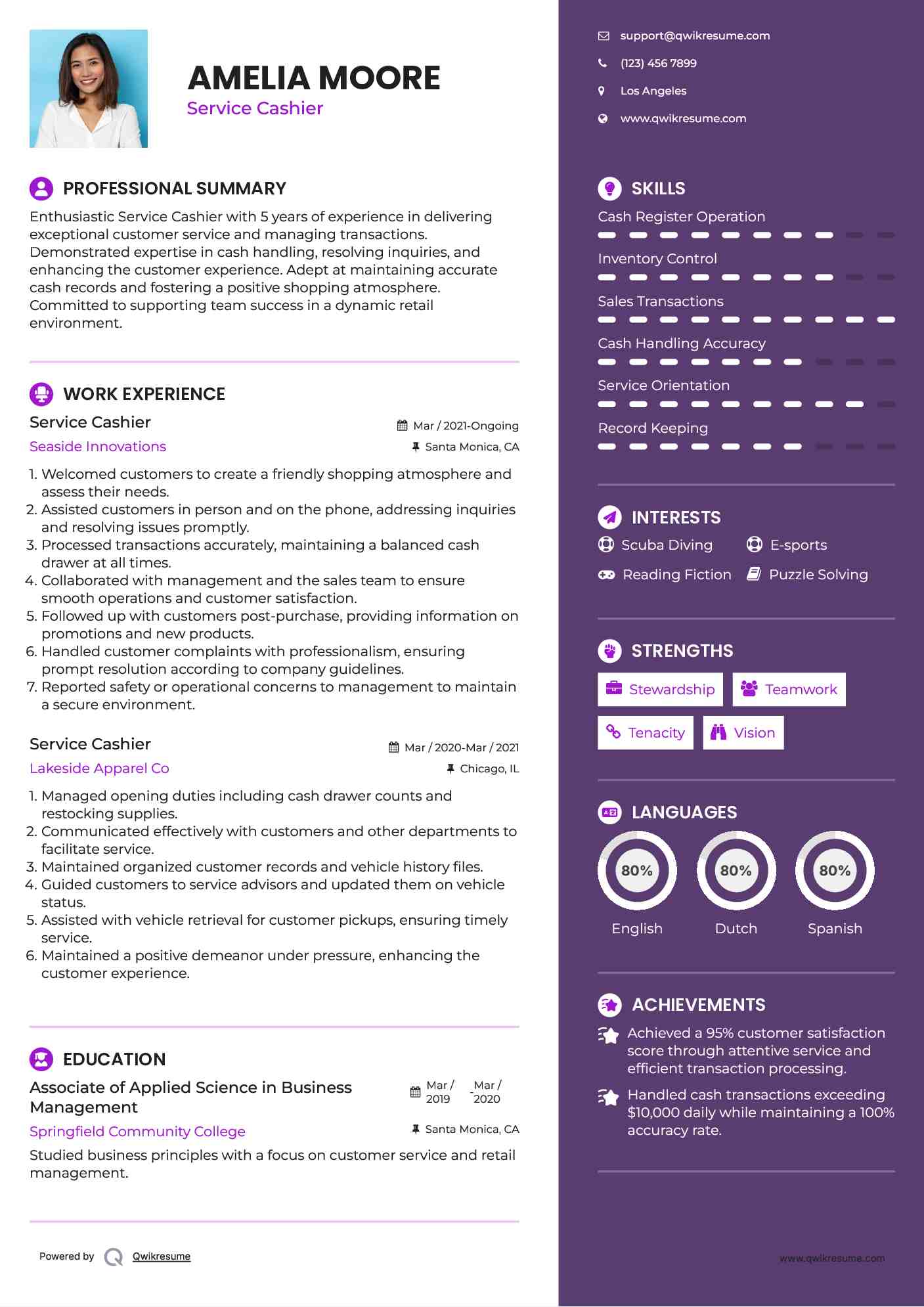 Service Cashier Resume Template