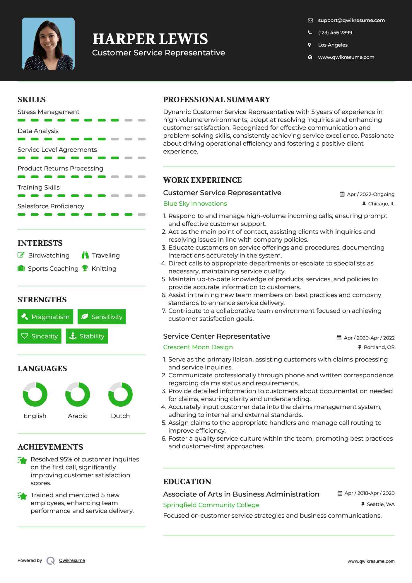 Customer Service Representative Resume Example