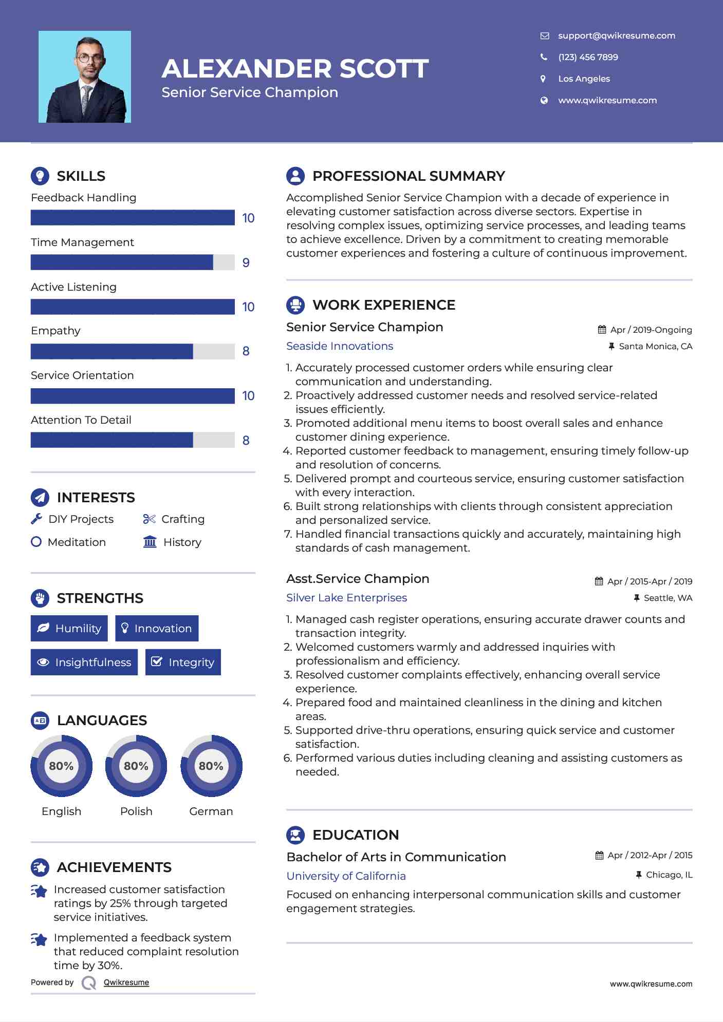 Senior Service Champion Resume Format