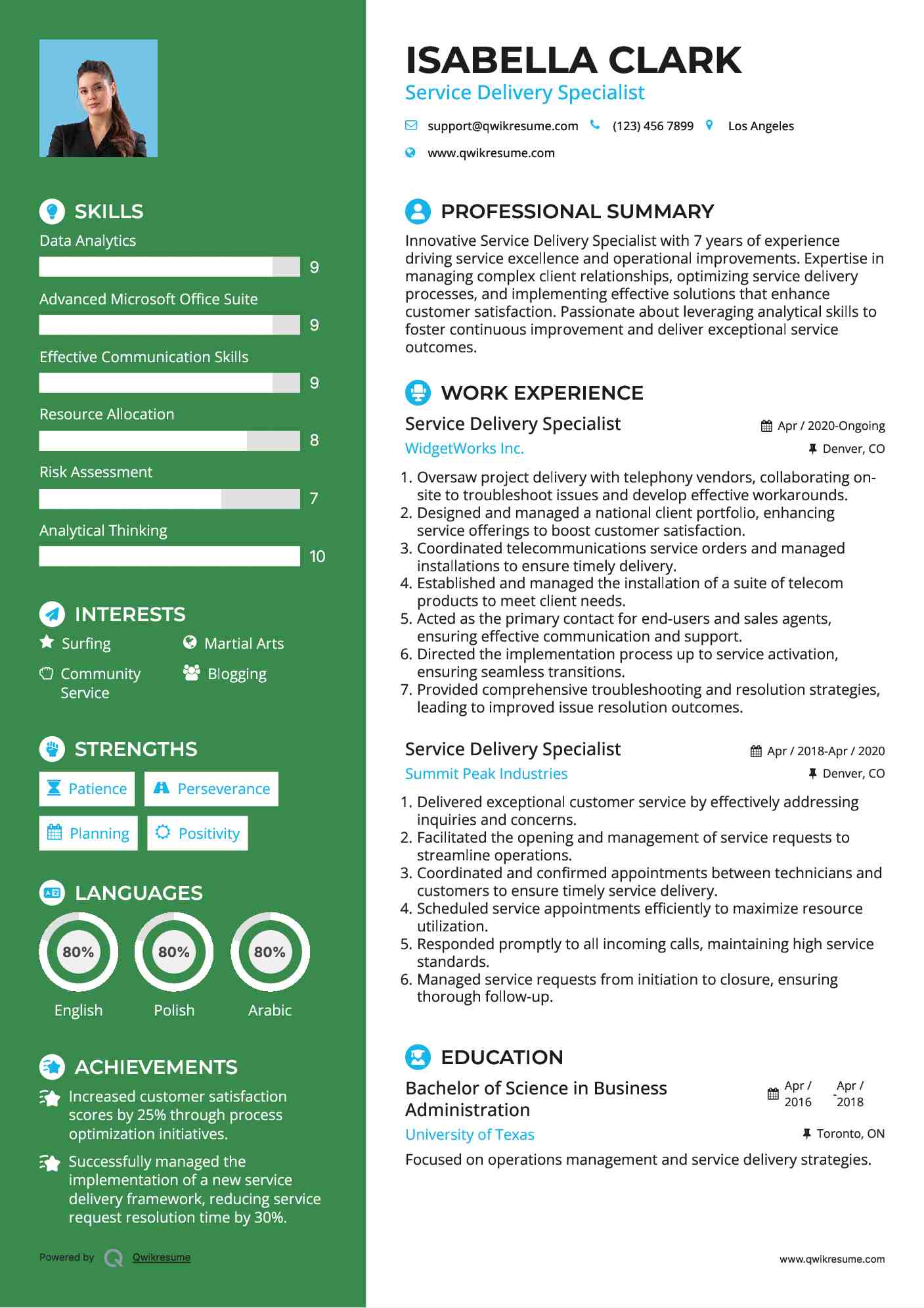 Service Delivery Specialist Resume Template
