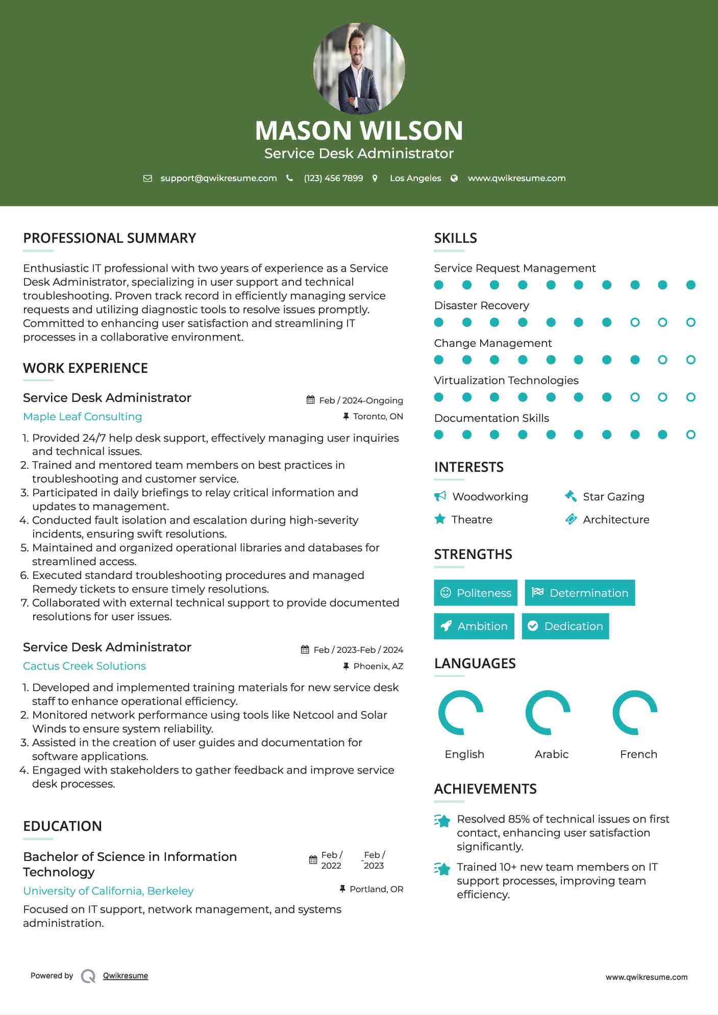 Service Desk Administrator Resume Sample