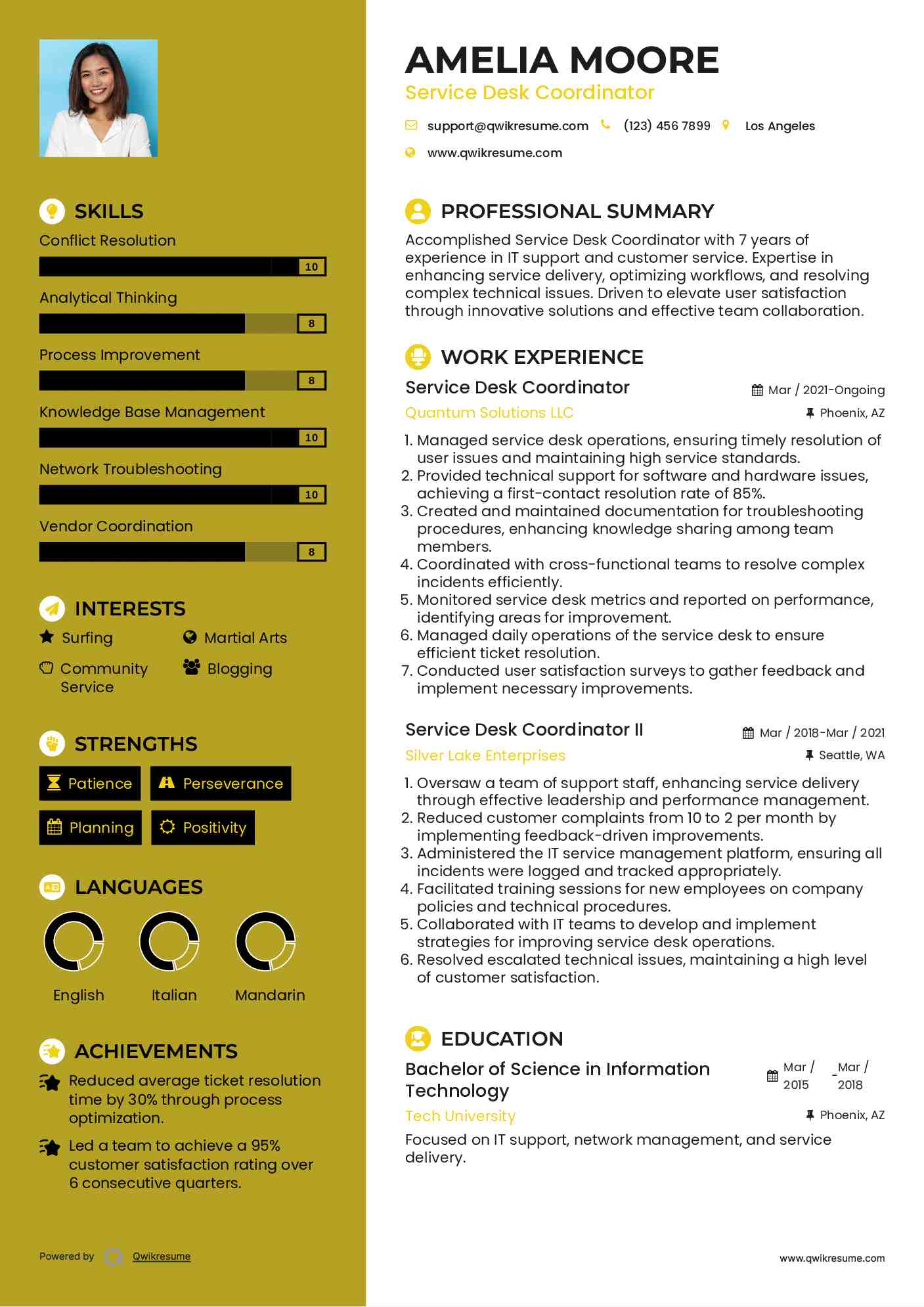 Service Desk Coordinator Resume Samples QwikResume