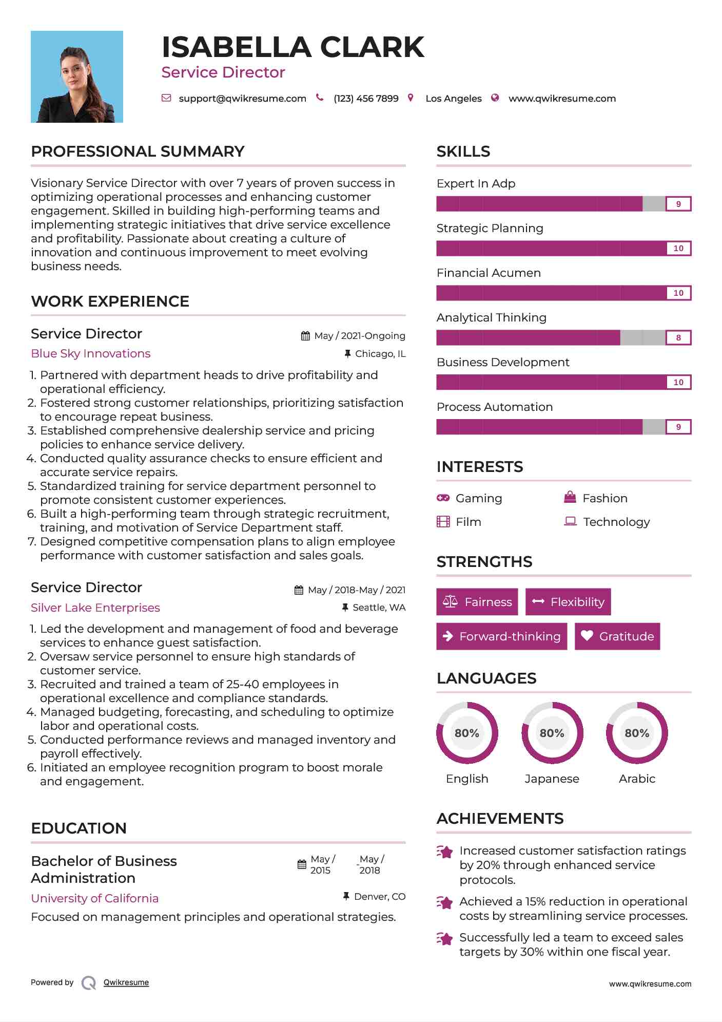 Service Director Resume Format