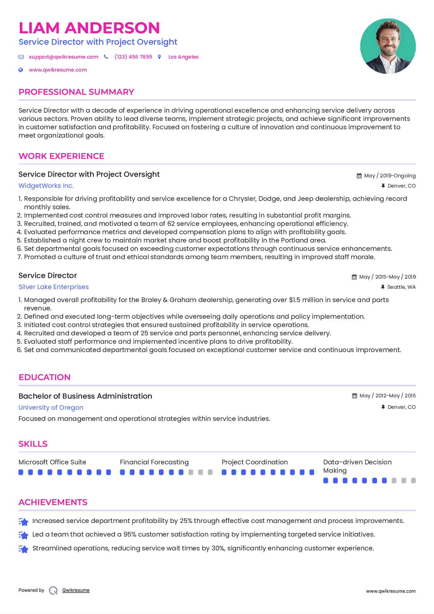 Service Director with Project Oversight Resume Model