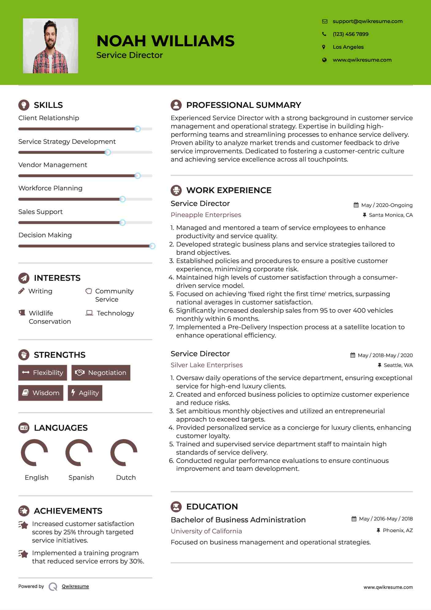 Service Director Resume Model