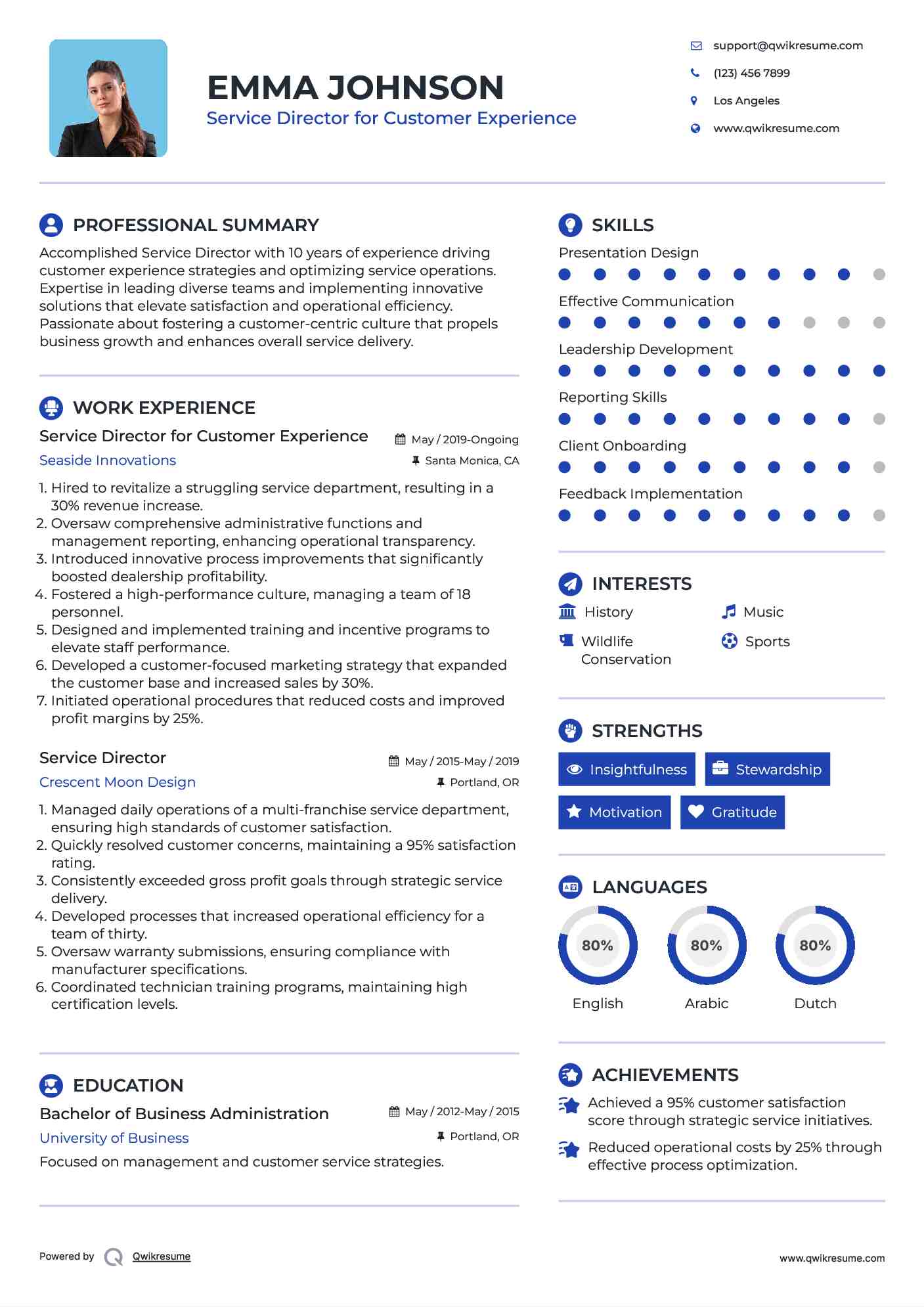 Service Director for Customer Experience Resume Template