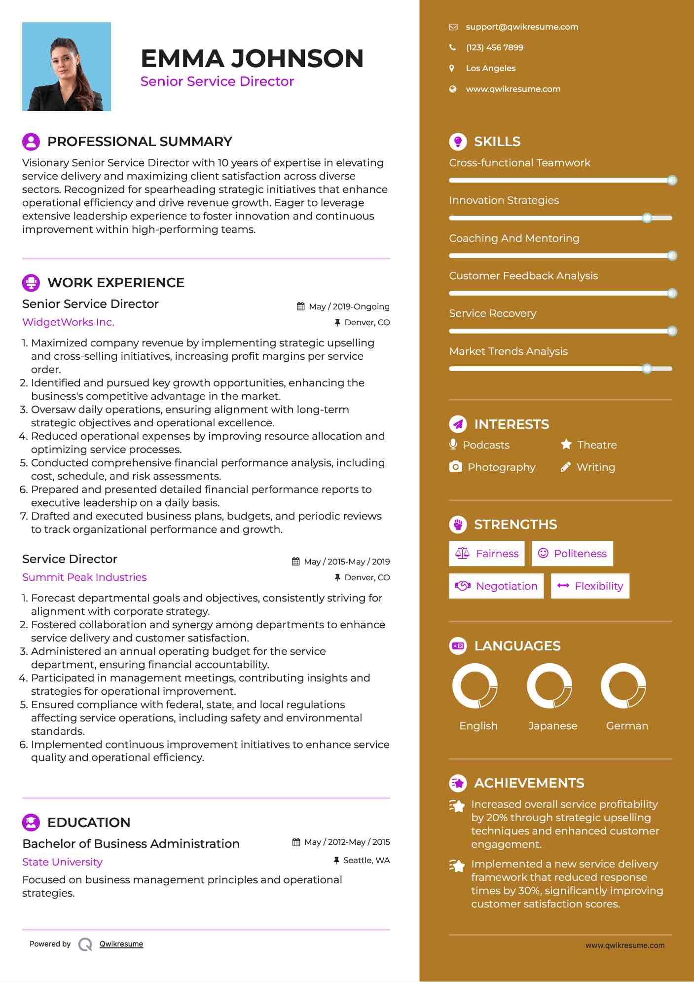 Senior Service Director Resume Model