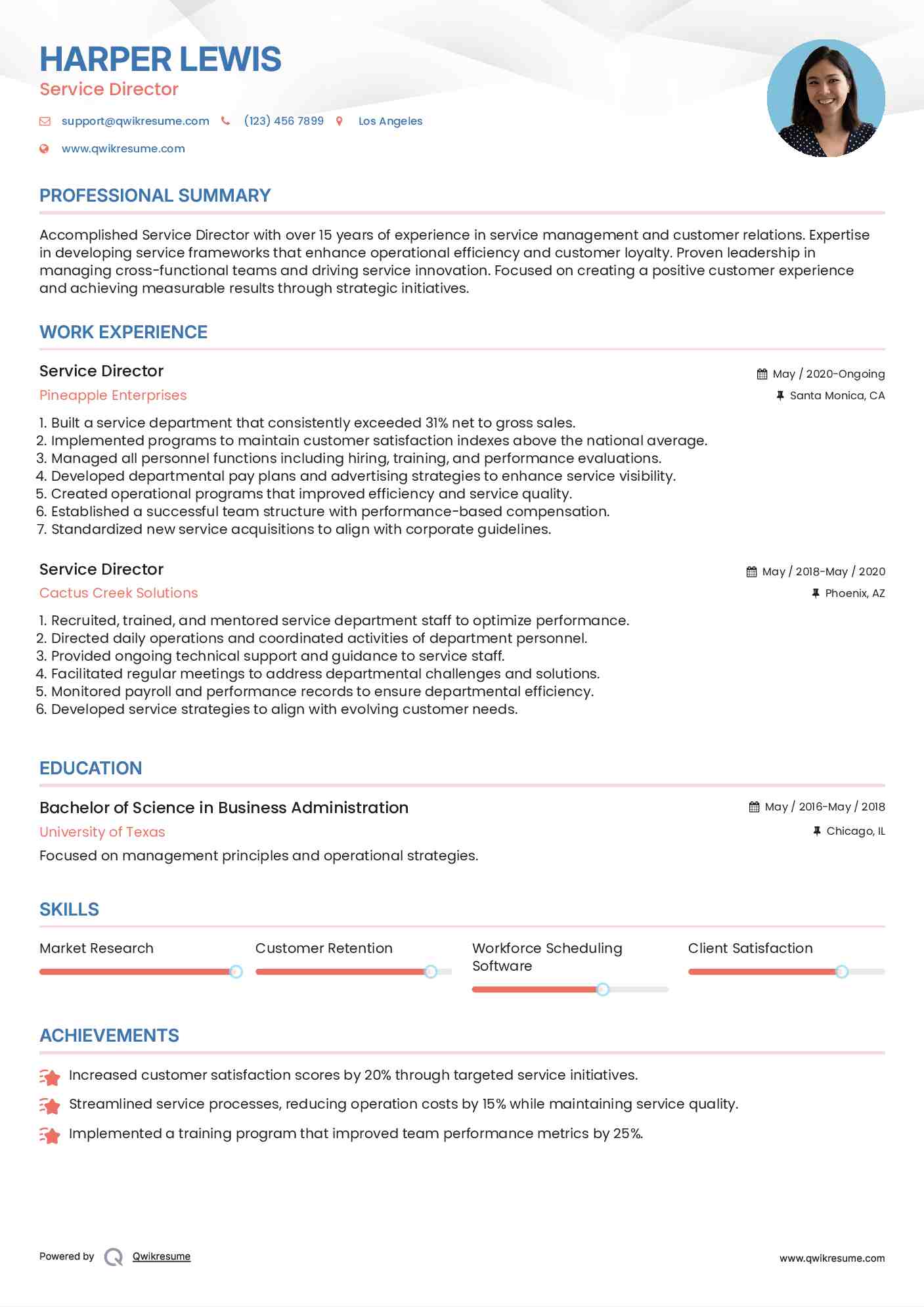 Service Director Resume Format