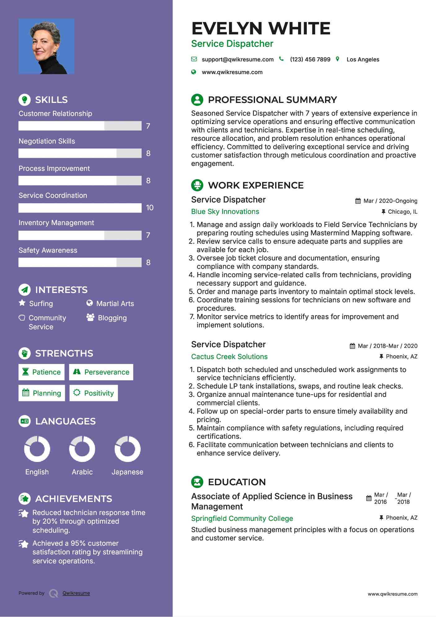 Service Dispatcher Resume Example
