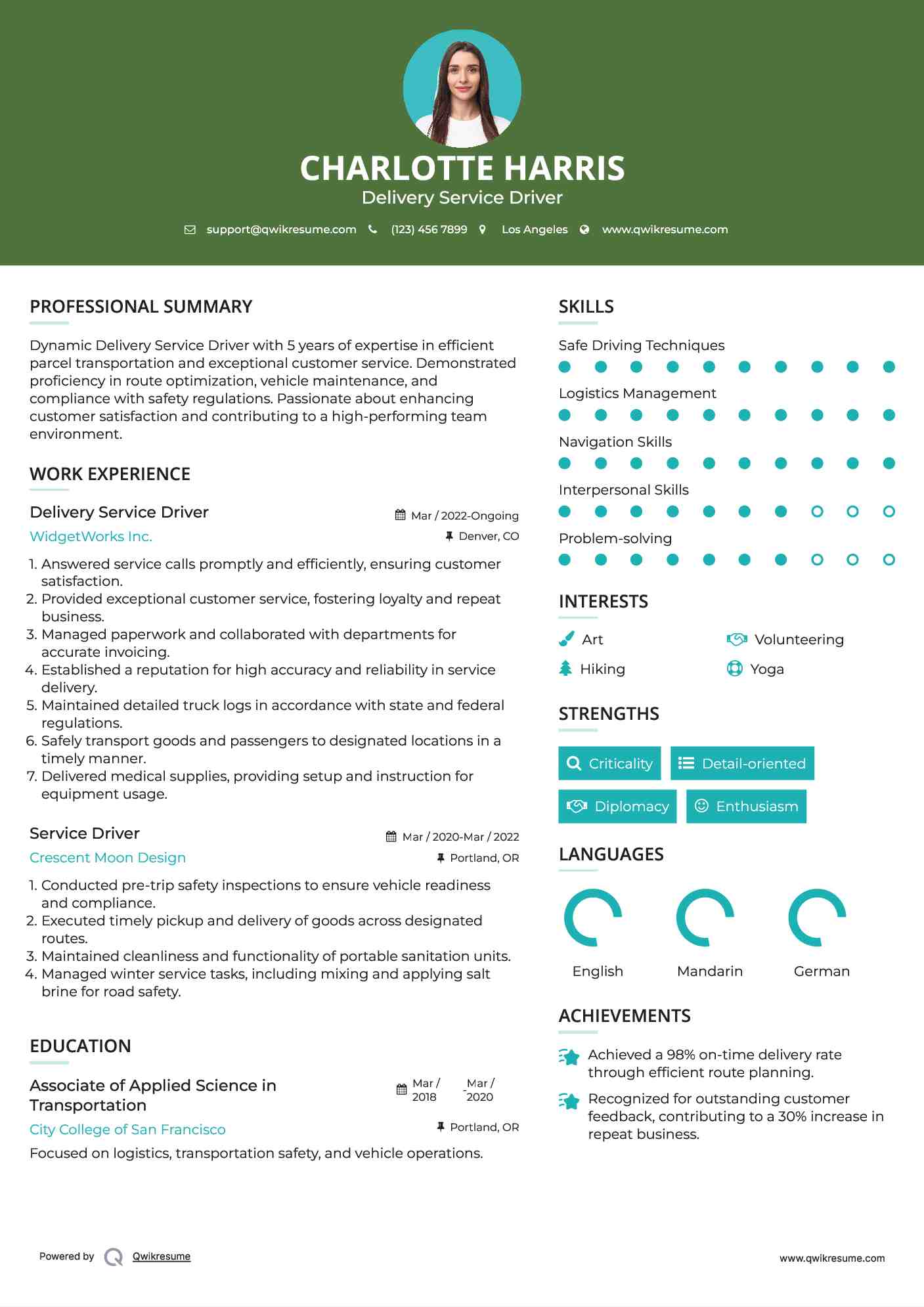 Delivery Service Driver Resume Template