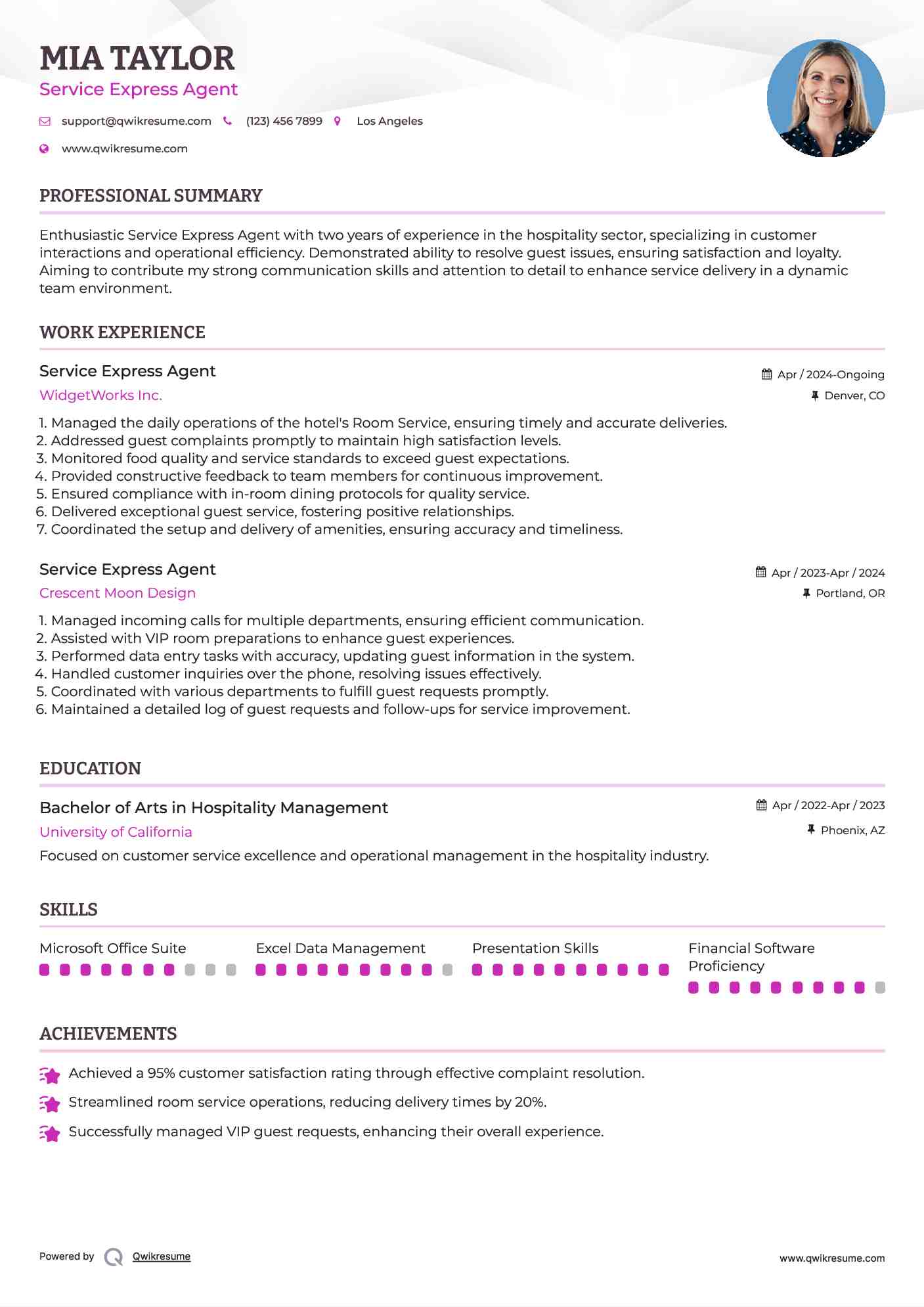 Service Express Agent Resume Model