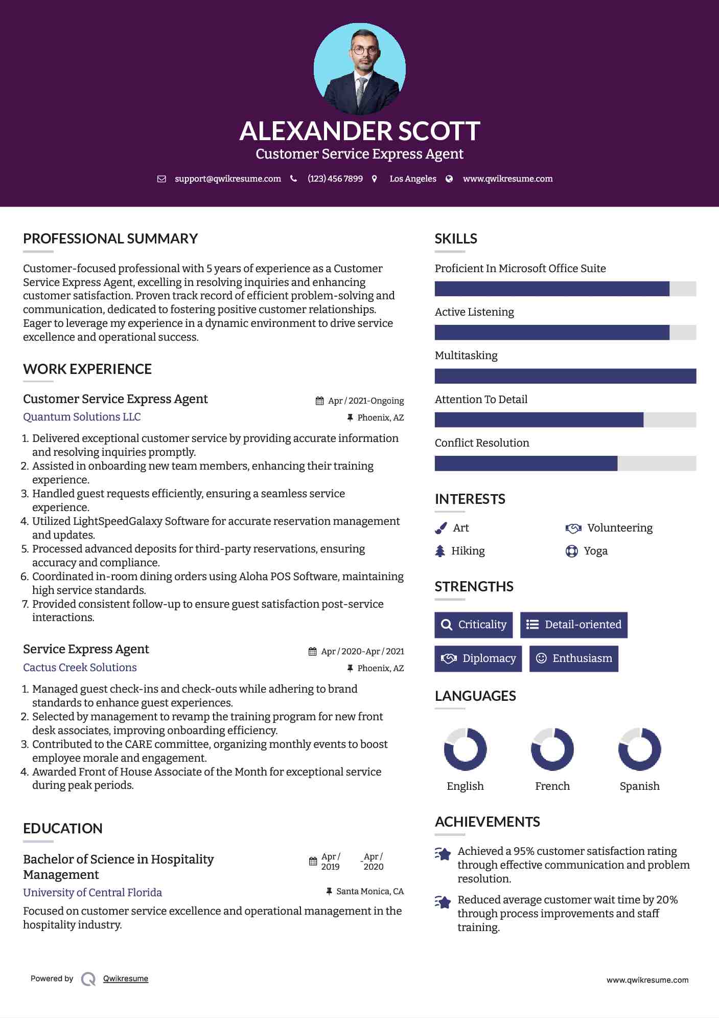 Customer Service Express Agent Resume Example
