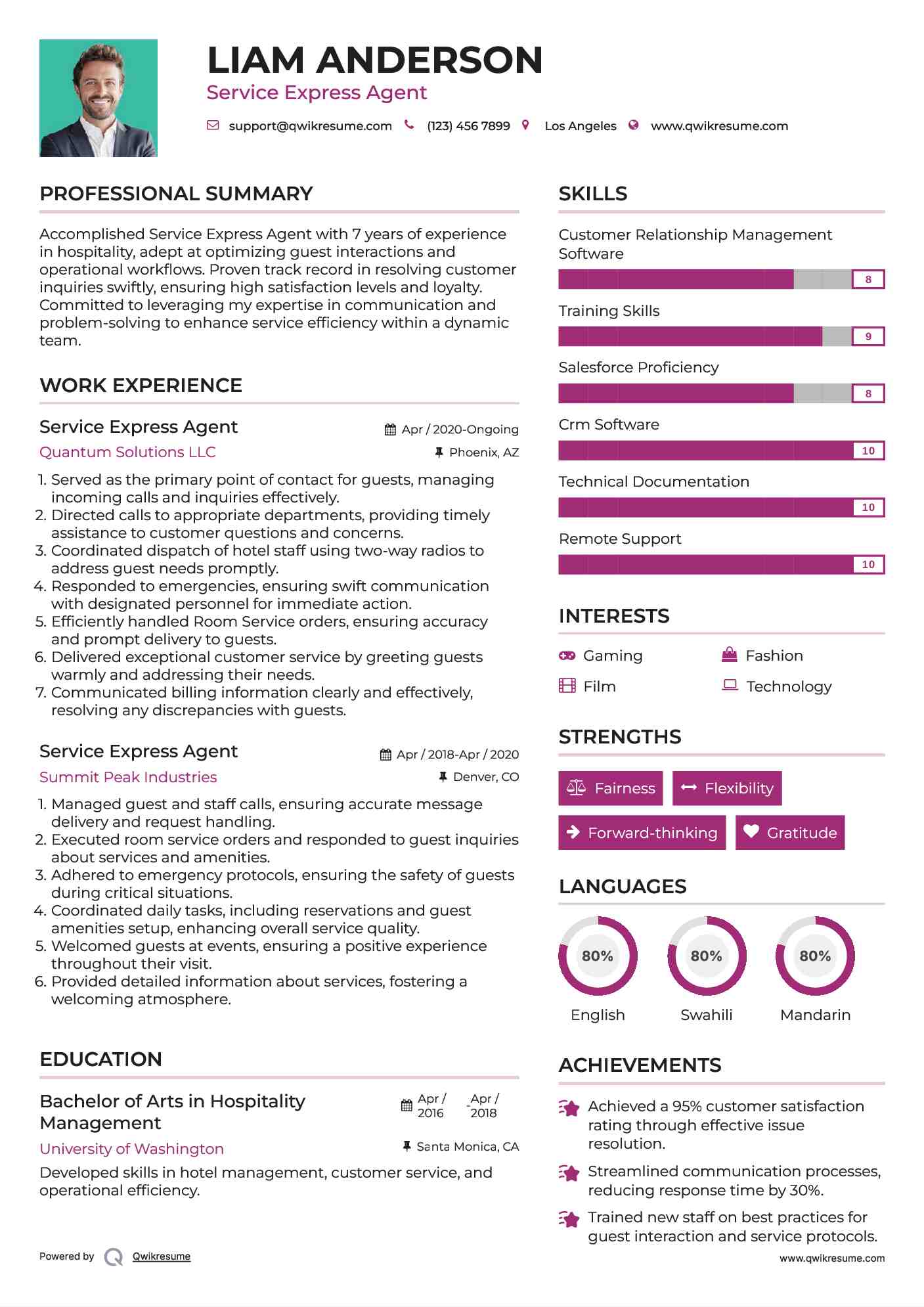 Service Express Agent Resume Model