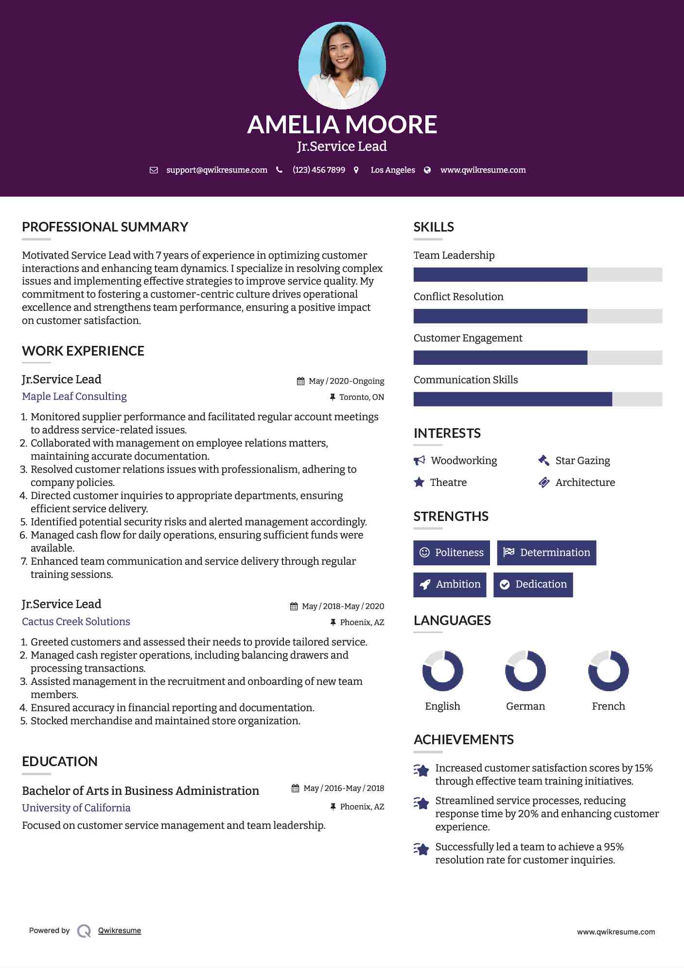 Jr.Service Lead Resume Template